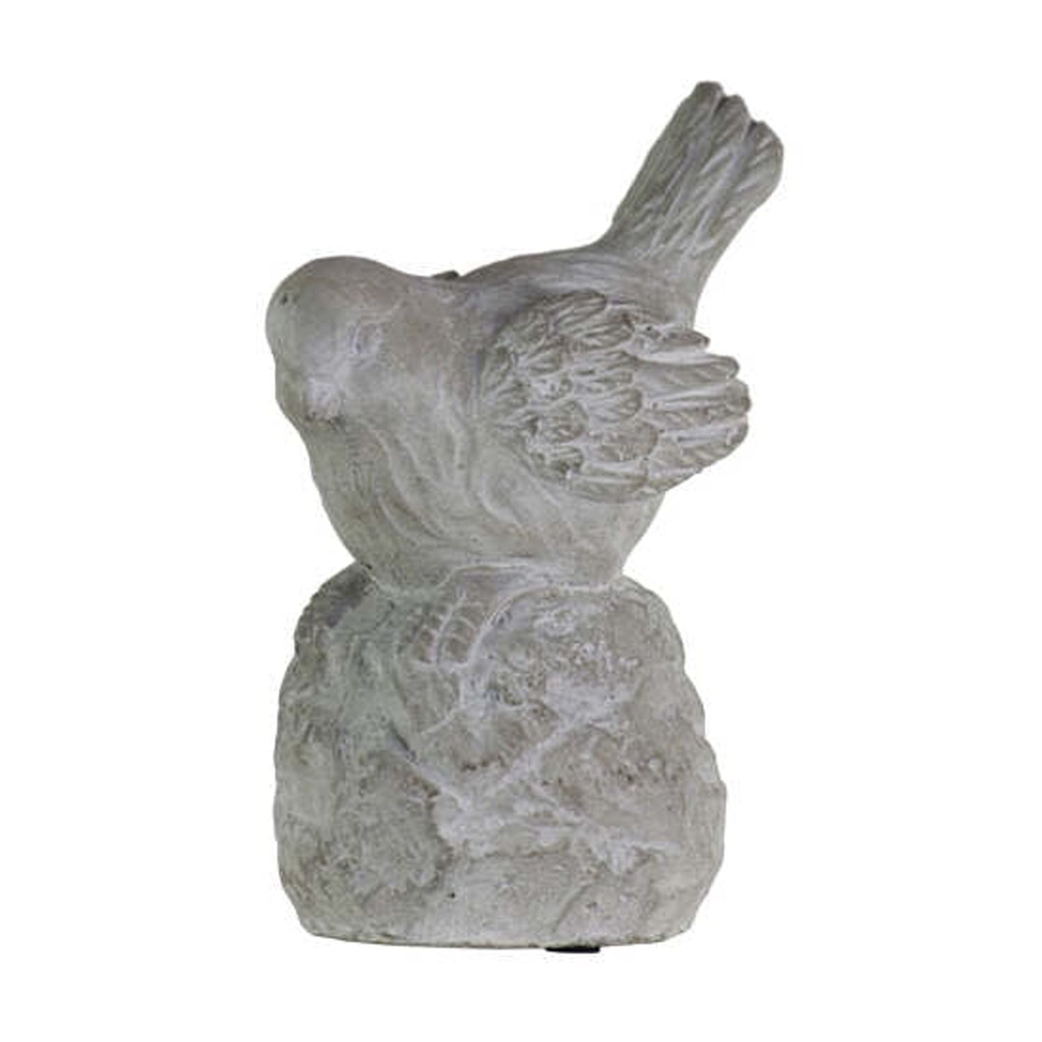 Concrete Gray Bird Figurine, 7.5" Decorative Cement Bird on Base