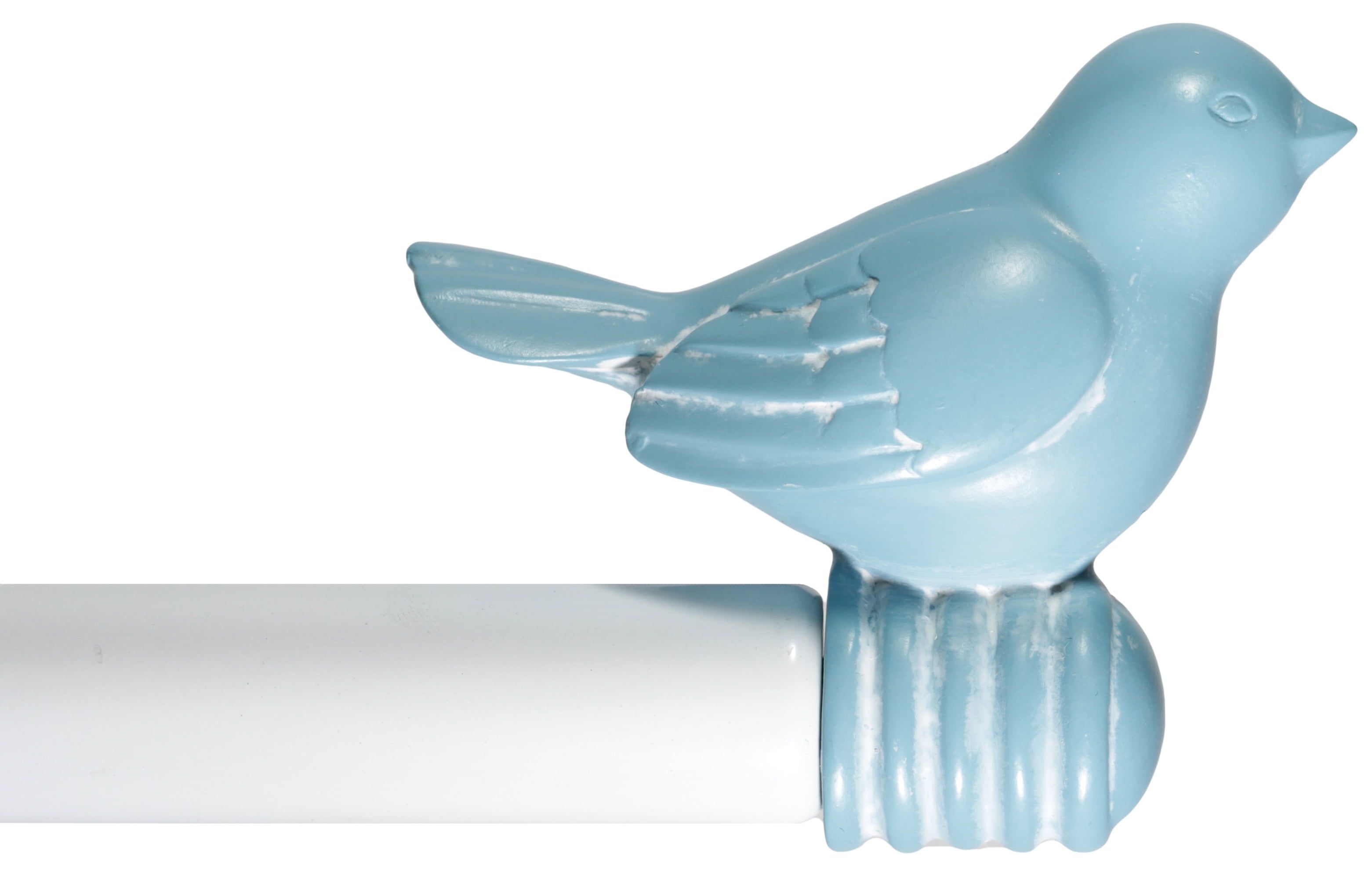 Baby Blue and White Metal Bird Adjustable Curtain Rod, 28"-48"