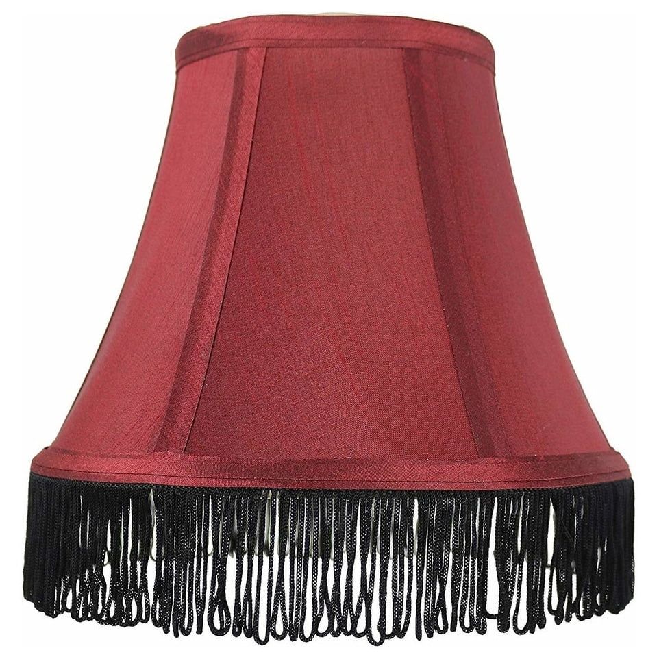 Burgundy Silk Bell Lamp Shade with Black Fringe, 9-inch