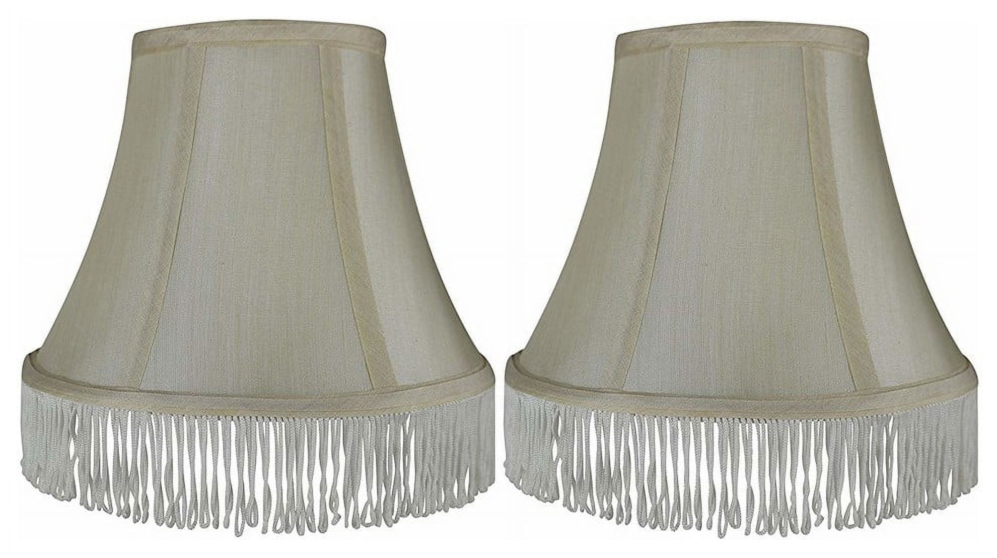 Cream Silk Bell Lamp Shades with White Fringe, Set of 2