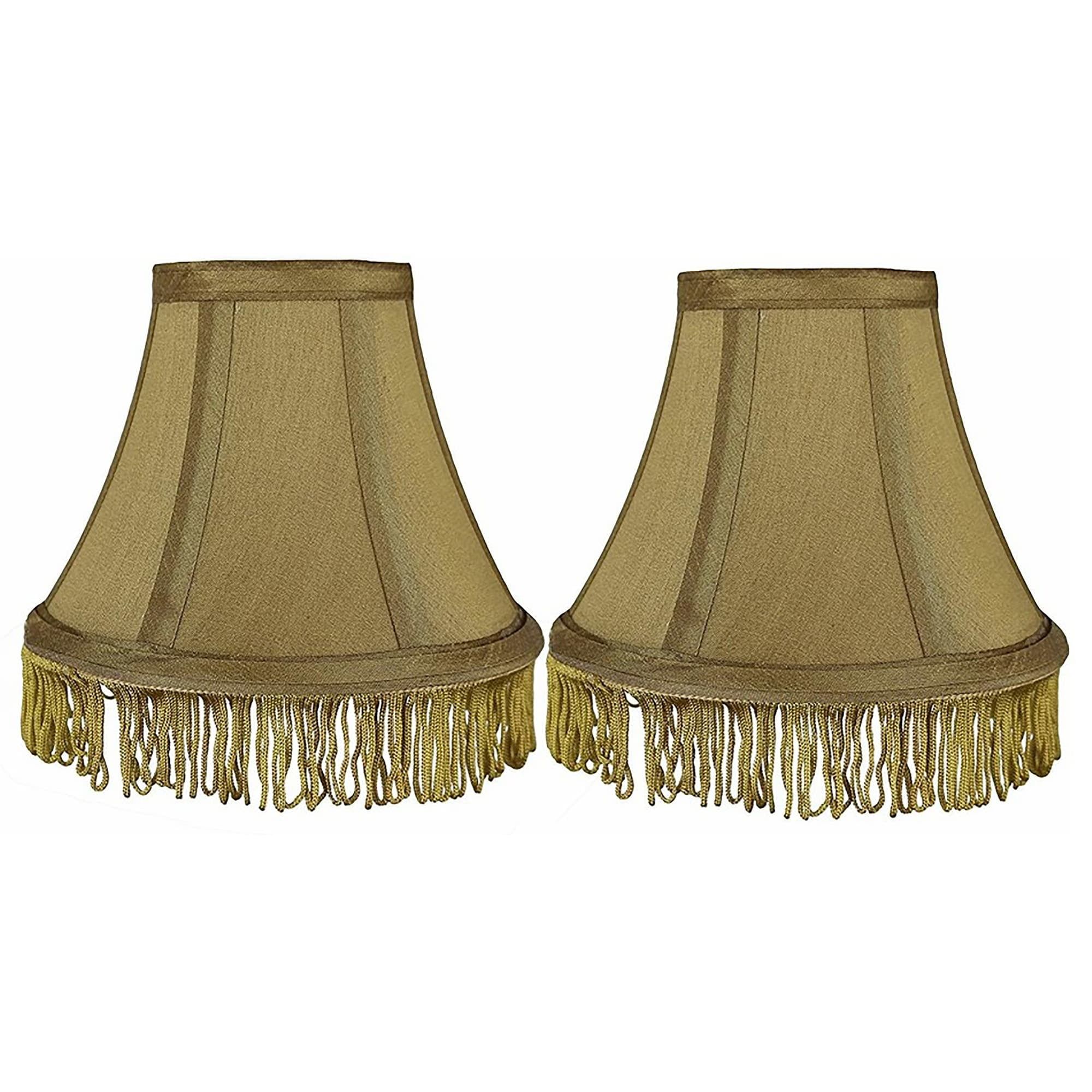 Gold Silk Bell Lamp Shade with Fringe, Set of 2