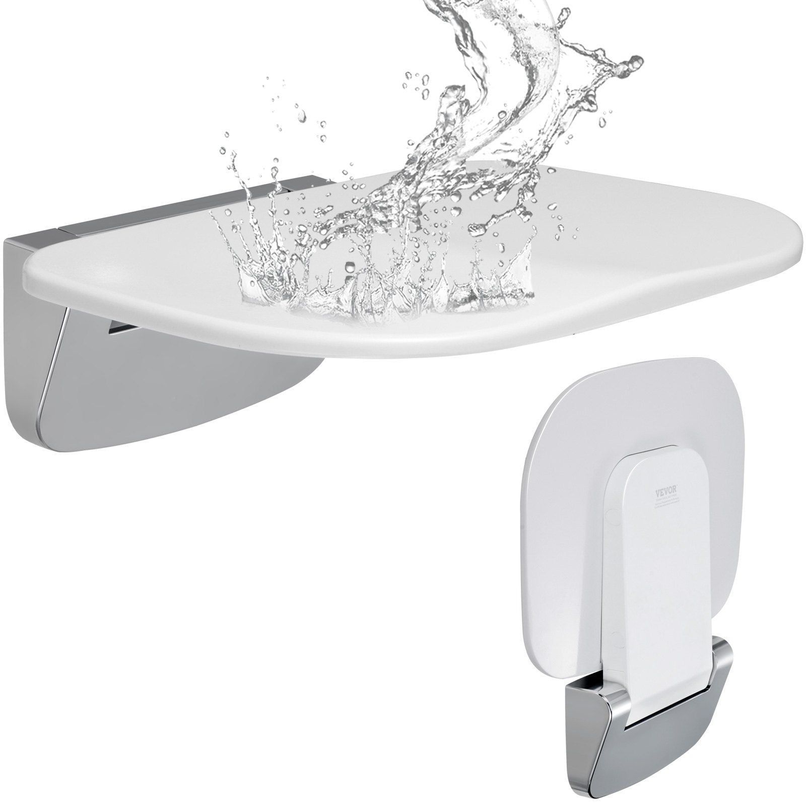 White and Silver Foldable Wall Mounted Shower Seat