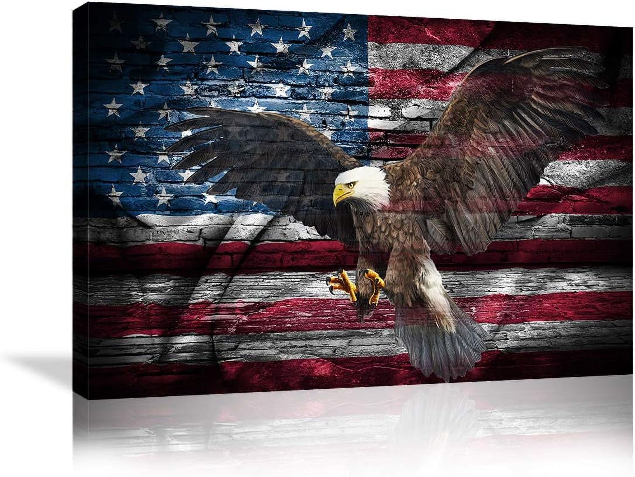 Retro American Flag Bald Eagle Canvas Print in Landscape