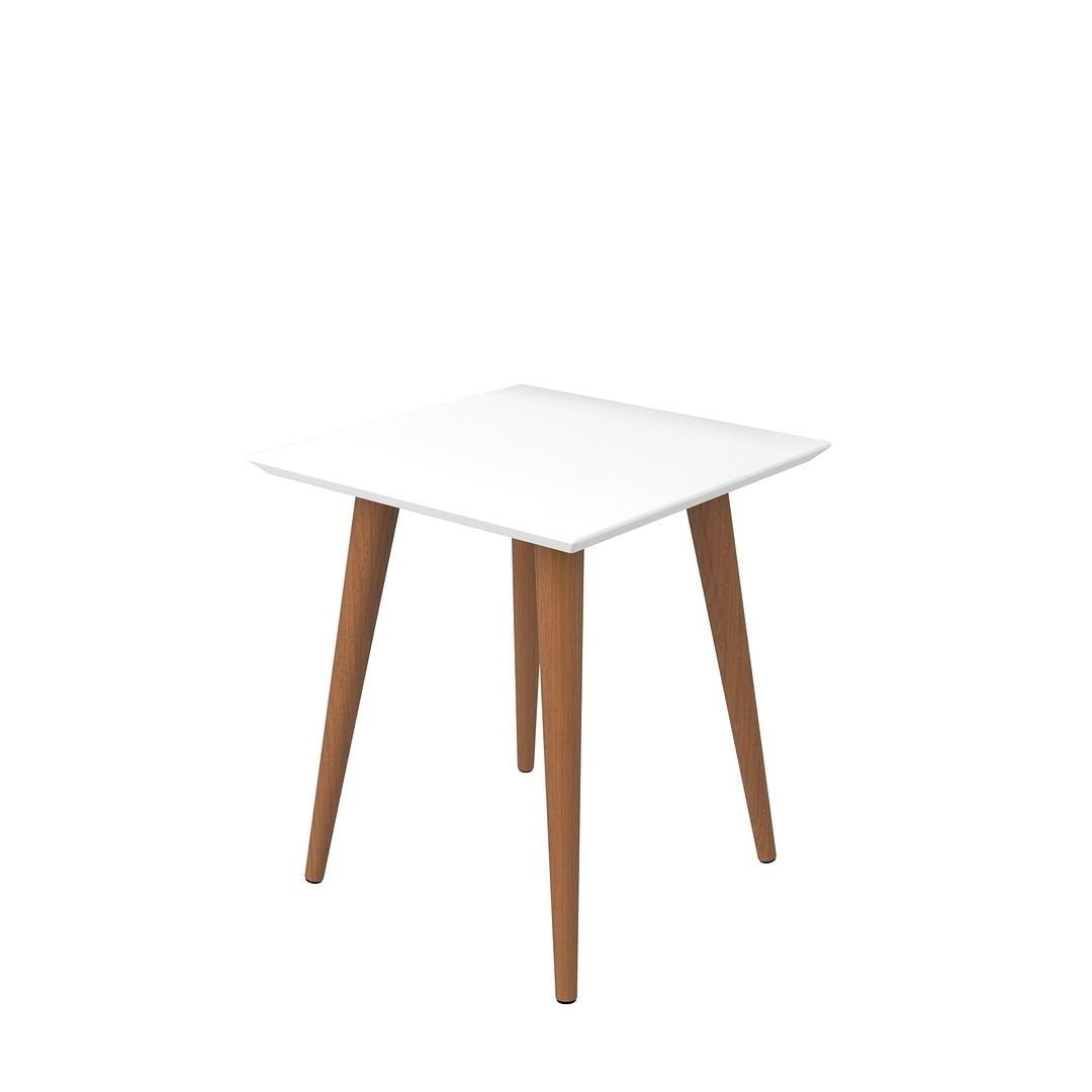 Utopia 17" White Gloss Square End Table with Wooden Legs