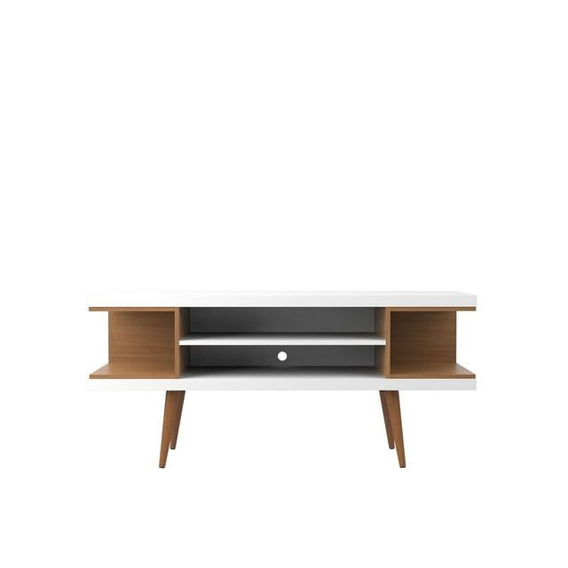 White Gloss and Maple Cream TV Stand with Splayed Legs