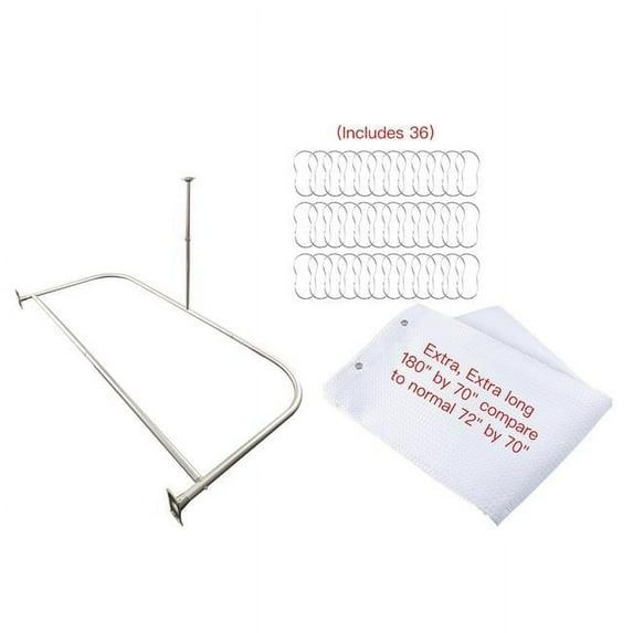 Large Brushed Nickel Aluminum D-Shaped Shower Rod with Ceiling Support