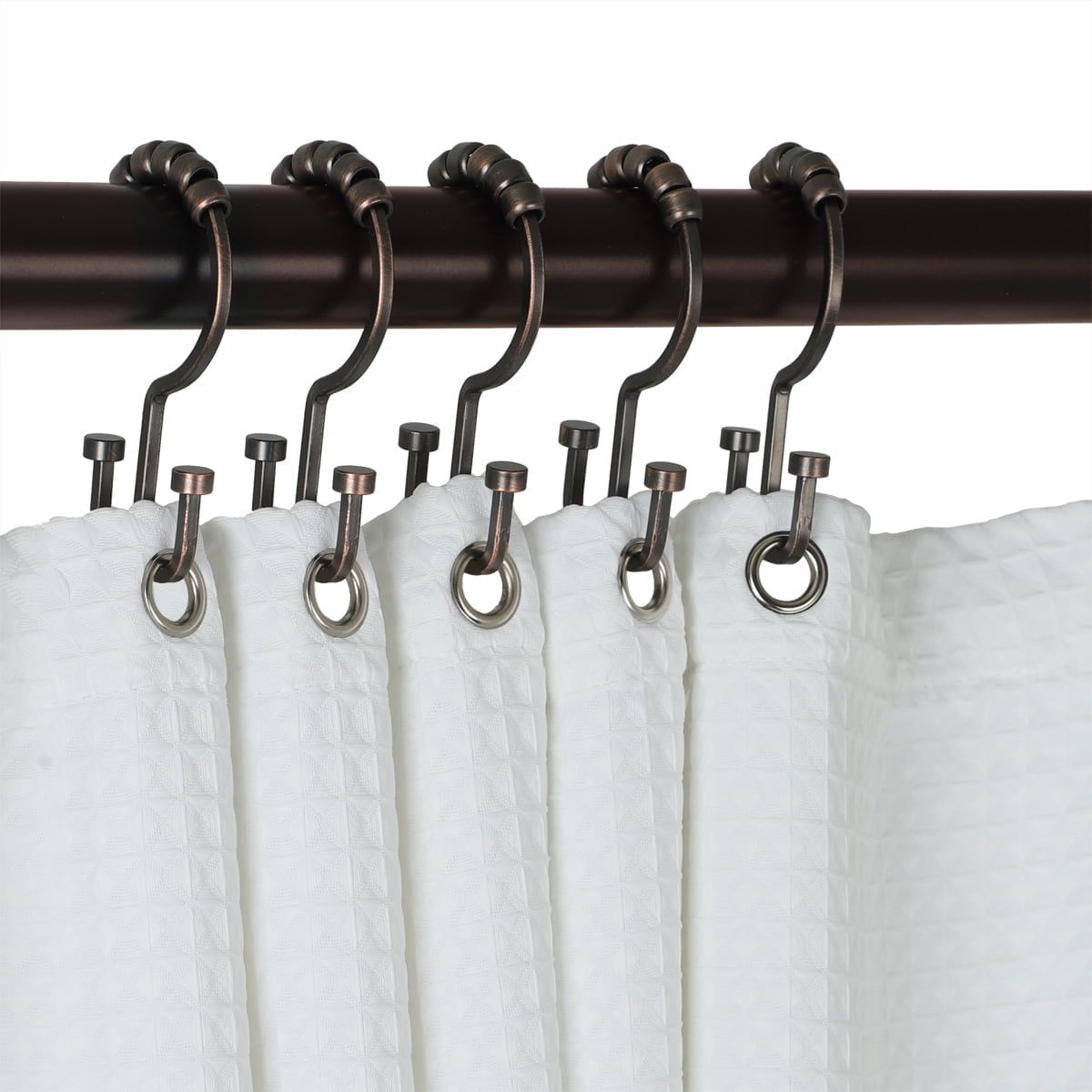 Oil Rubbed Bronze Double Roller Shower Curtain Hooks Set of 12