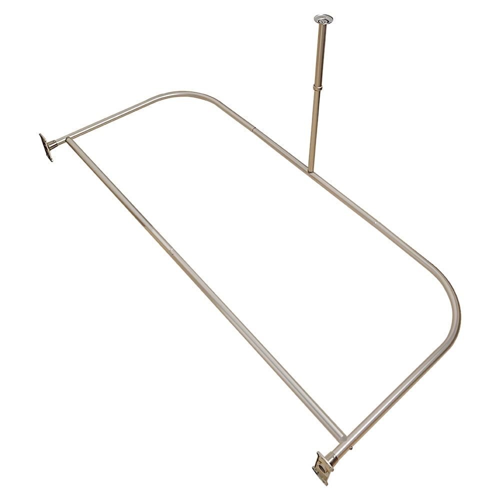Large Brushed Nickel Aluminum D-Shaped Shower Rod with Ceiling Support