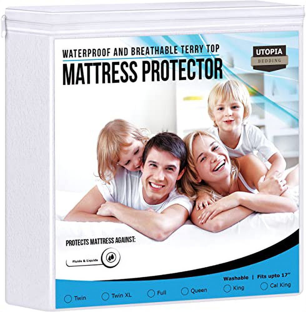 Utopia White Waterproof Terry Queen Mattress Protector