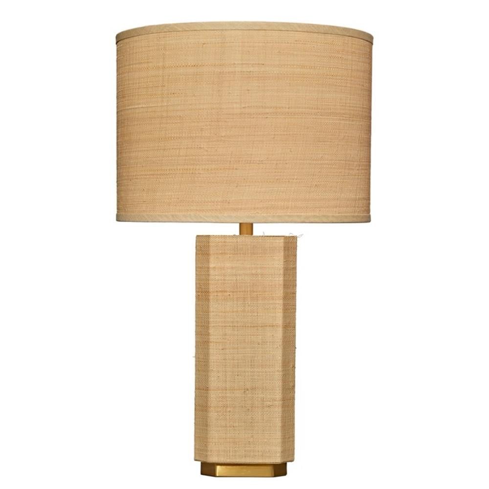 Natural Raffia Table Lamp with Brass Base and Drum Shade