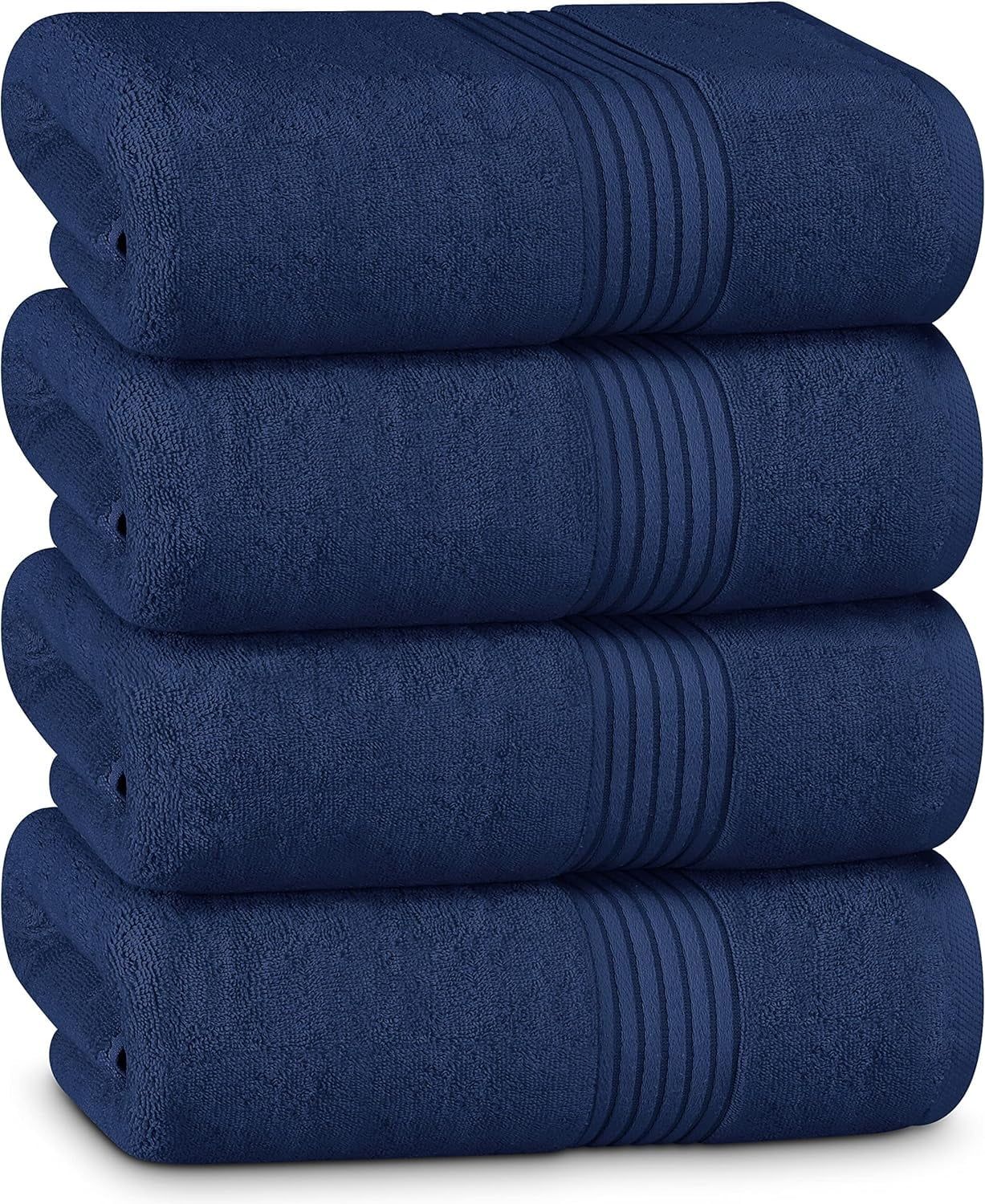 Navy Blue Cotton Bath Towels Set, 27 x 54 Inches