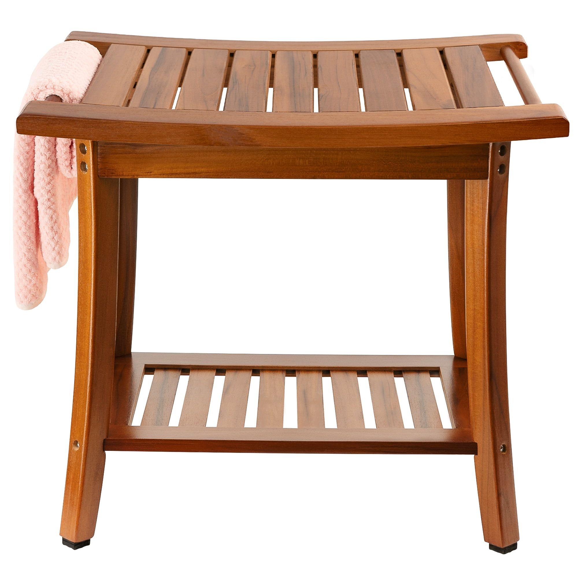 Teak Wood Spa Bench with Storage Shelf