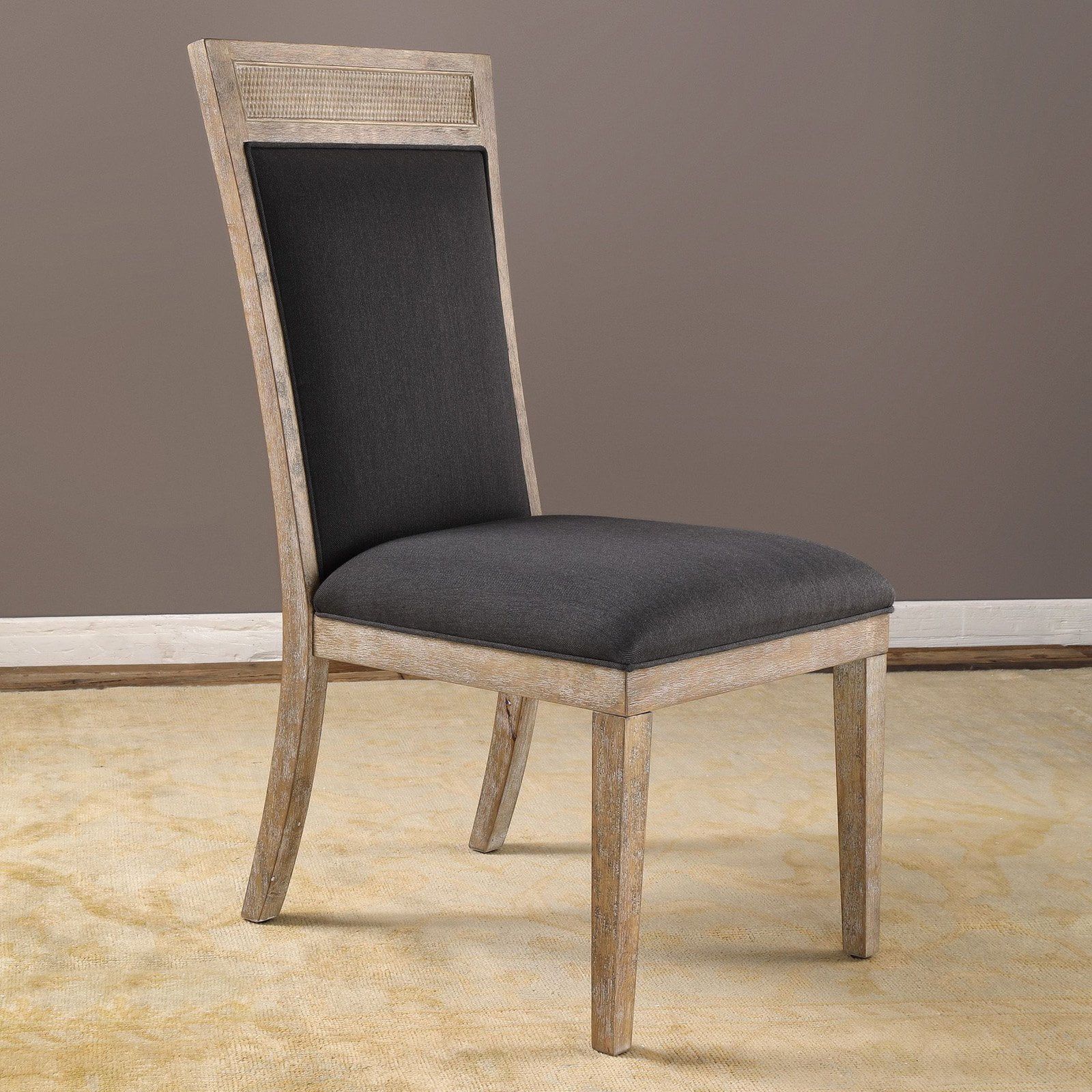 Encore Transitional Dark Gray High-Back Side Chair with Sandstone Wood Finish