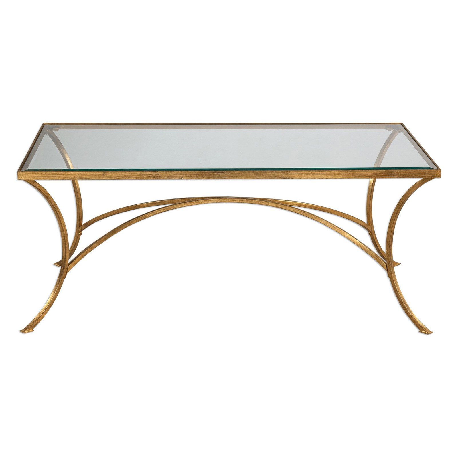 Gold Rectangular Metal and Glass Coffee Table