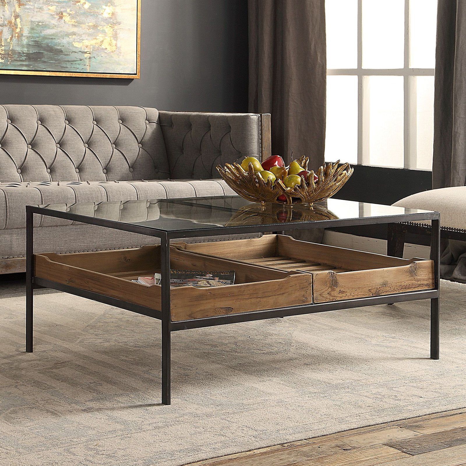 Silas Reclaimed Pine and Glass Storage Coffee Table