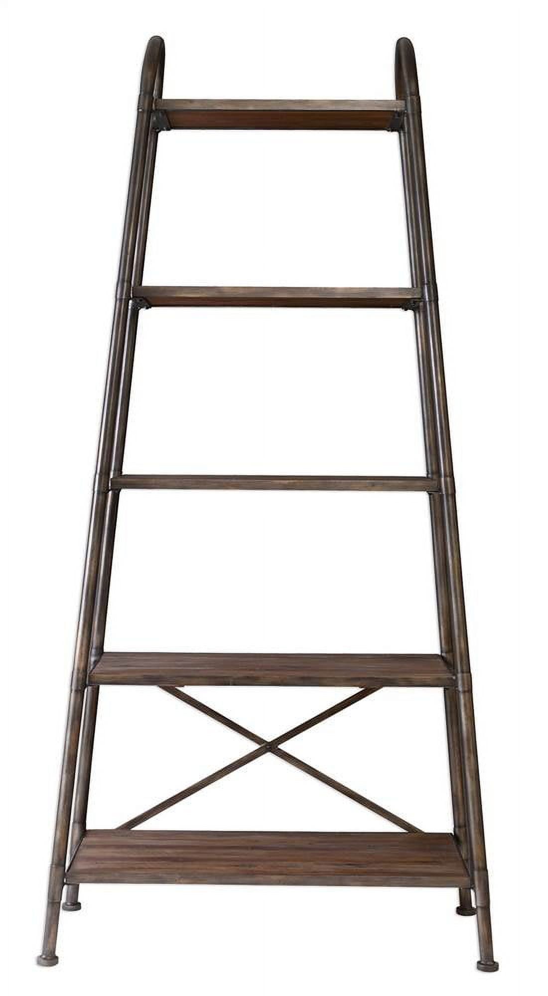 Walnut and Brushed Steel 5-Shelf Ladder Bookcase