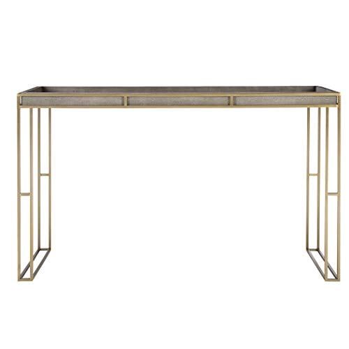 Gray and Gold Rectangular Console Table with Storage