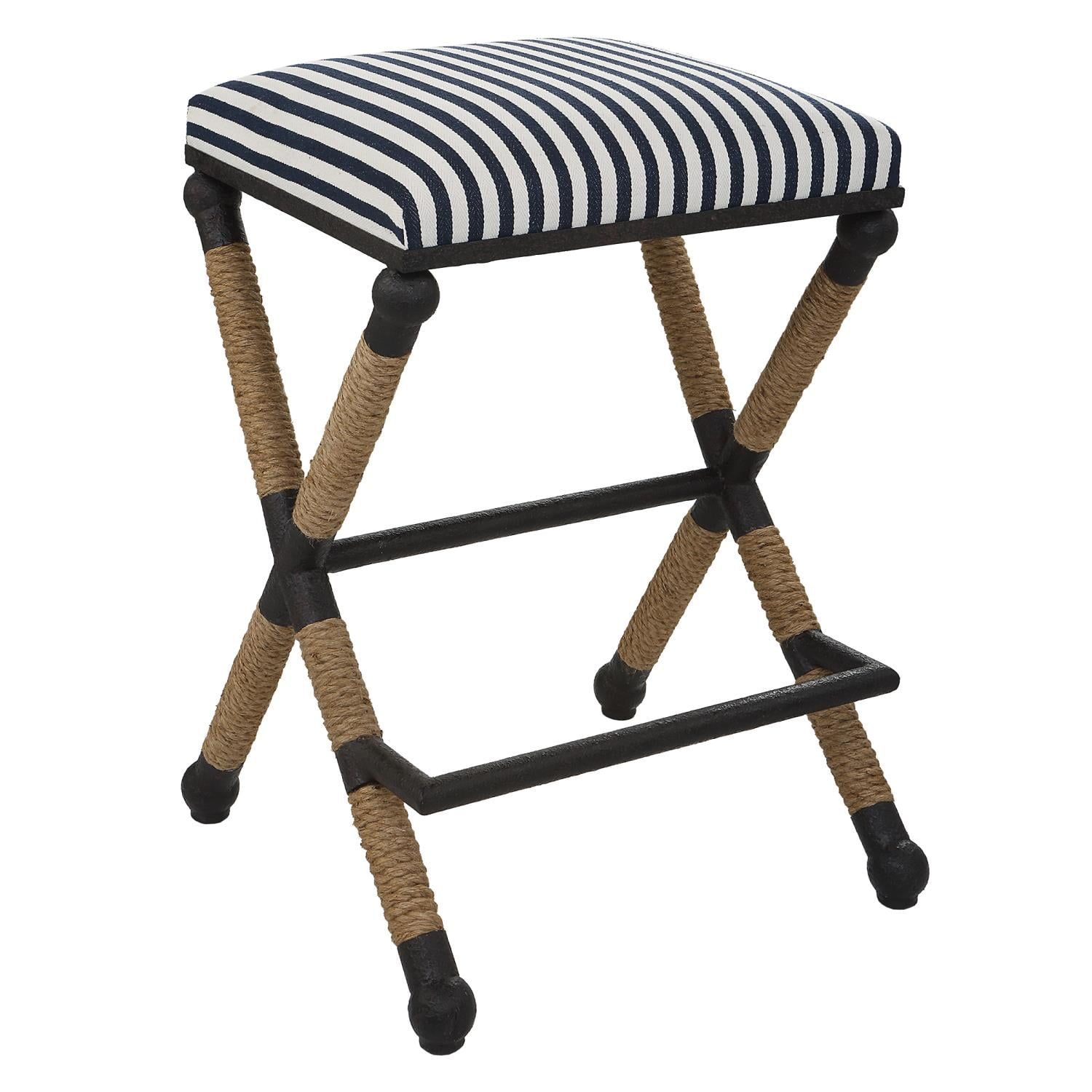 Nautical 28" Black and Navy Backless Counter Stool