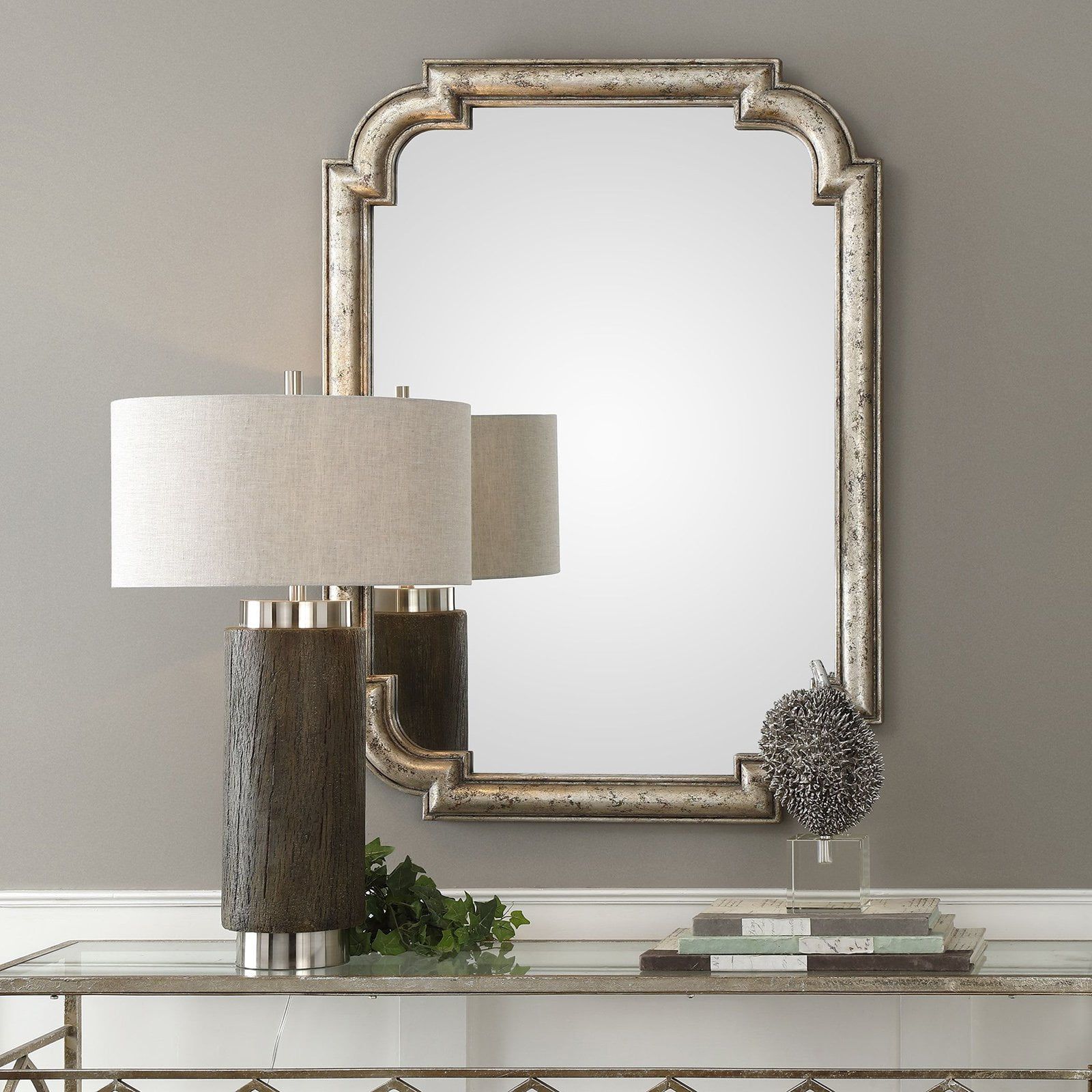 Calanna 45" Distressed Silver Leaf Wood Mirror