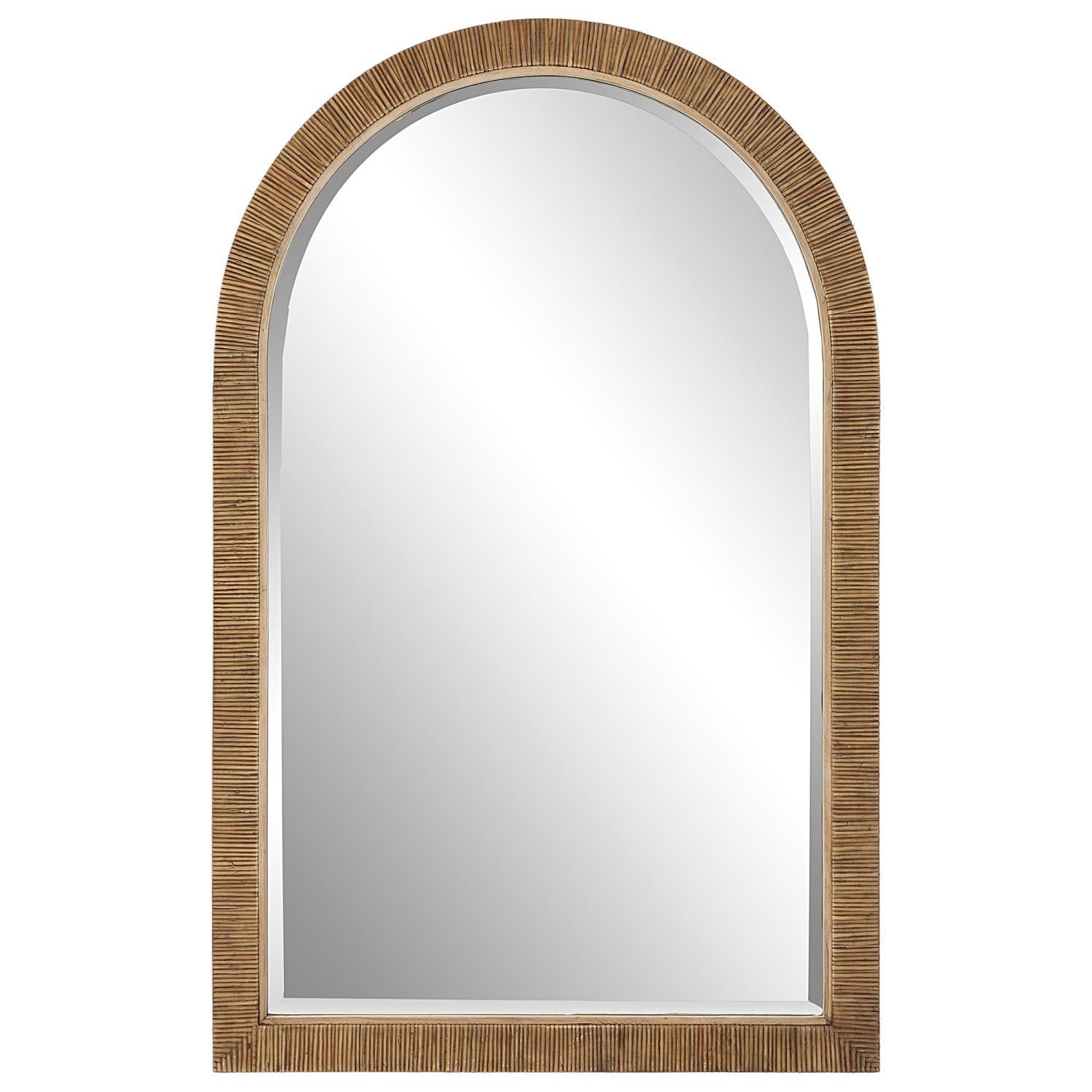 Coastal Transitional Natural Rattan & Fir Wood Arch Mirror