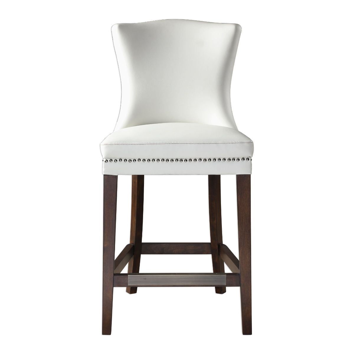 Contemporary Cream White Counter Stool with Dark Walnut Finish