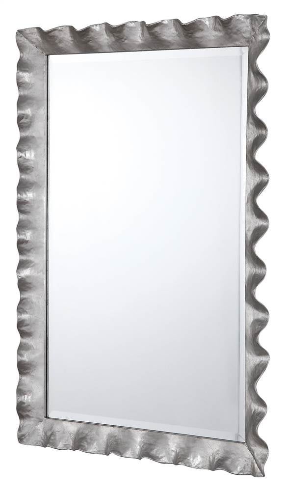 Rectangular Silver Iron Vanity Mirror with Scalloped Edge