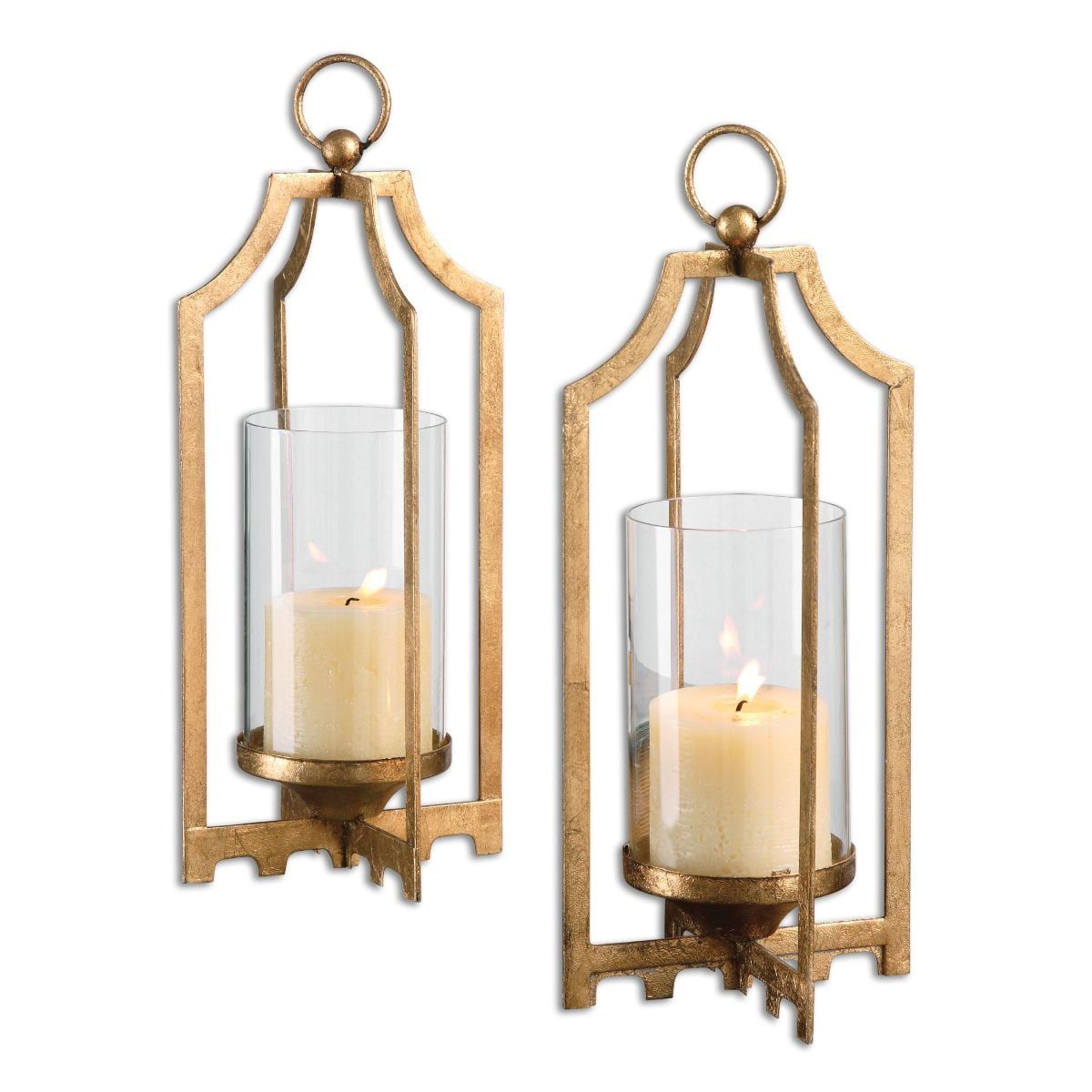 Gold Metal and Glass Hanging Candle Holder Set