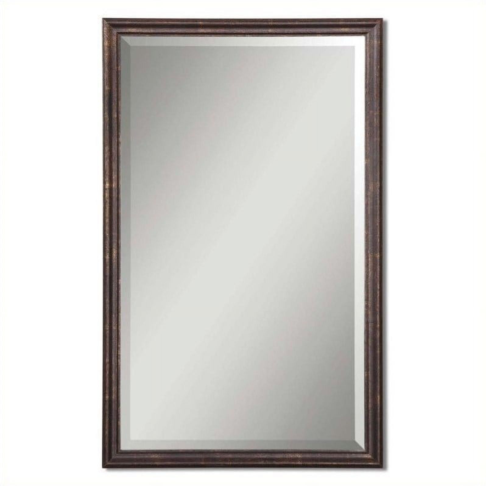 Renzo Rectangular Distressed Bronze and Gold Leaf Wood Vanity Mirror