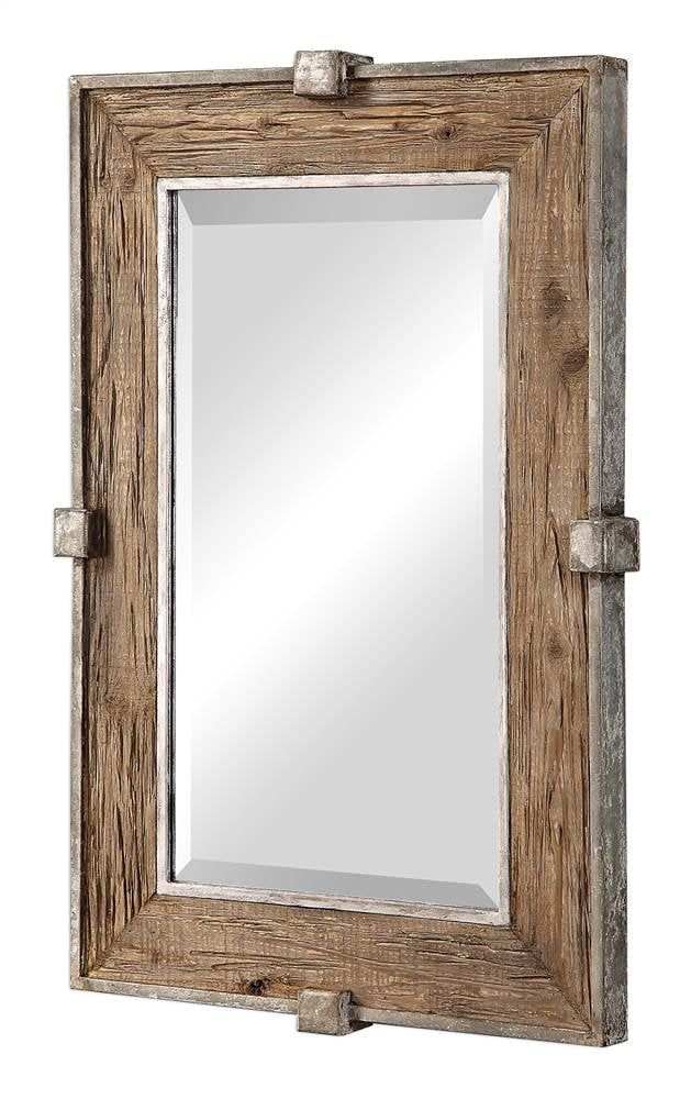 Rustic Medium Wood and Silver Rectangular Wall Mirror