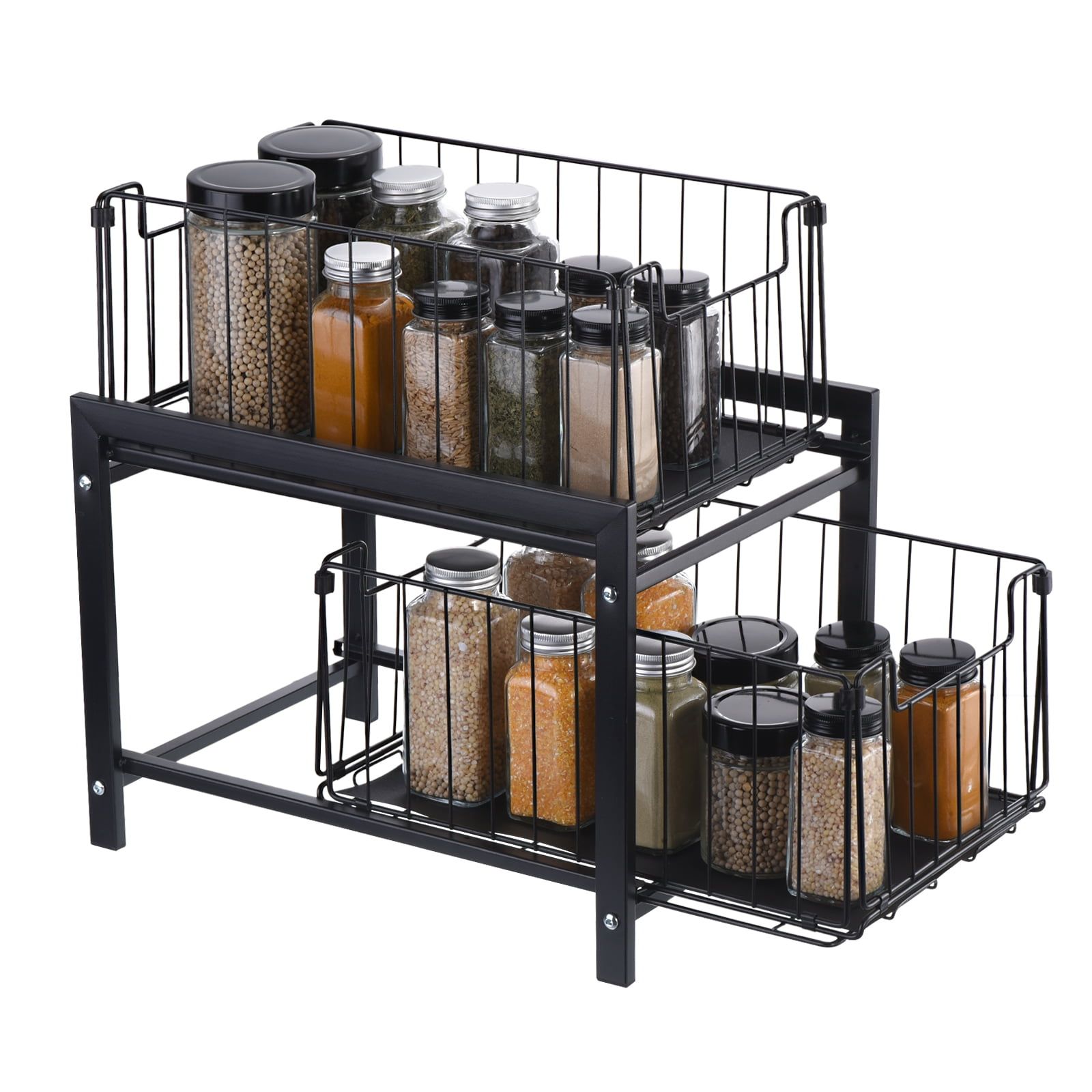 Black 2-Tier Expandable Under Sink Organizer with Sliding Drawers