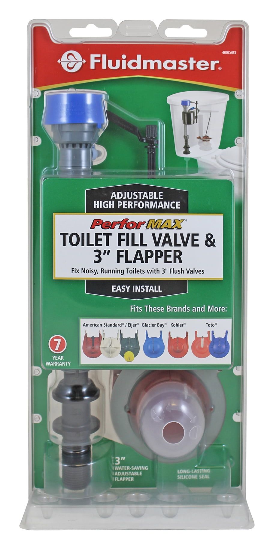 Fluidmaster Adjustable High Performance Toilet Fill Valve and 3-inch Flapper Kit