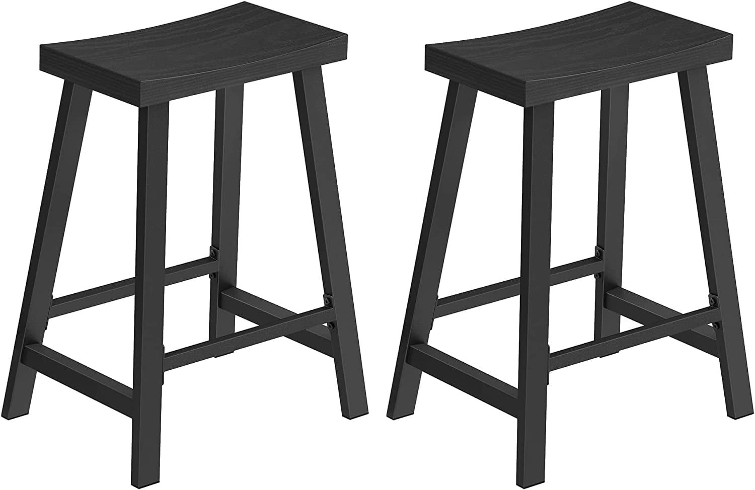 Black Metal Backless Industrial Bar Stools, Set of 2