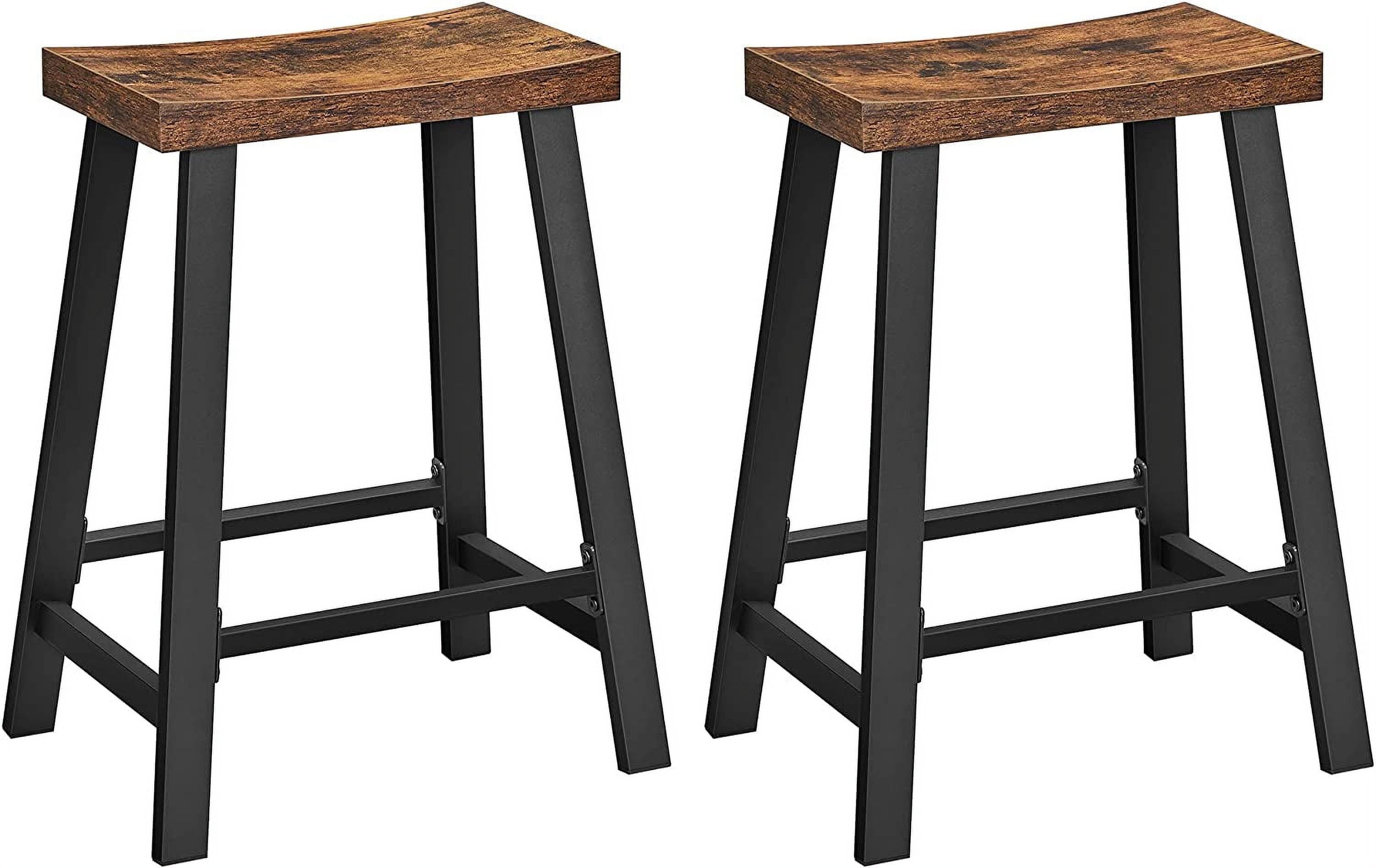 Rustic Brown and Black Industrial Backless Bar Stools, Set of 2