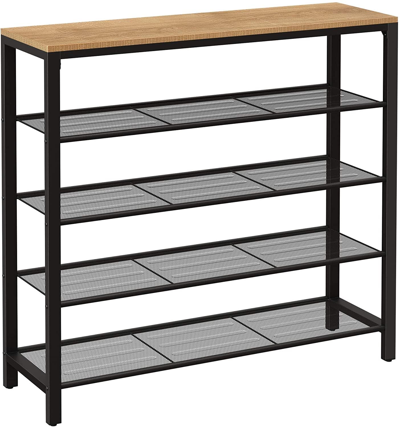 Industrial Black and Brown 5-Tier Metal Shoe Rack