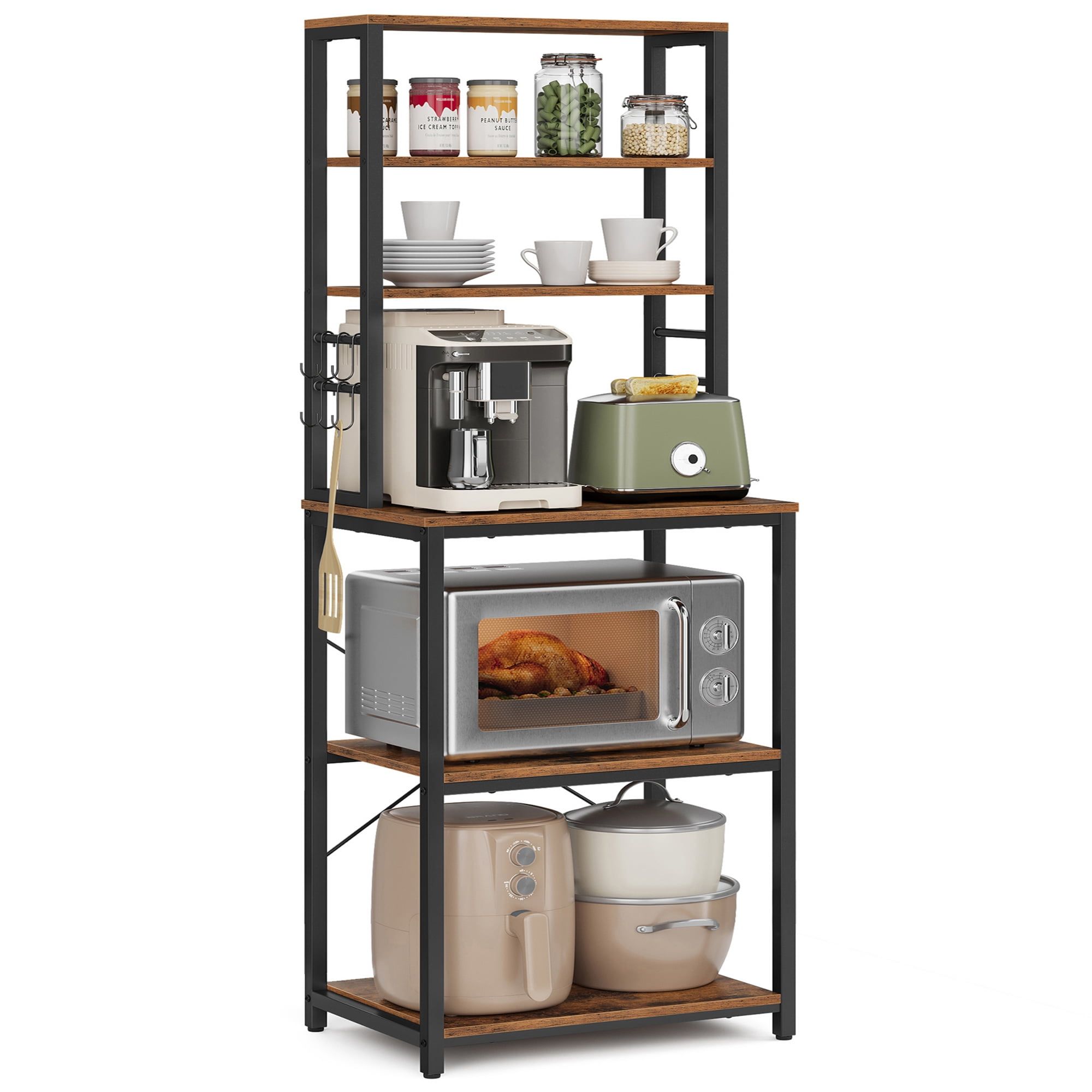 Rustic Brown and Black 6-Tier Adjustable Etagere Shelf