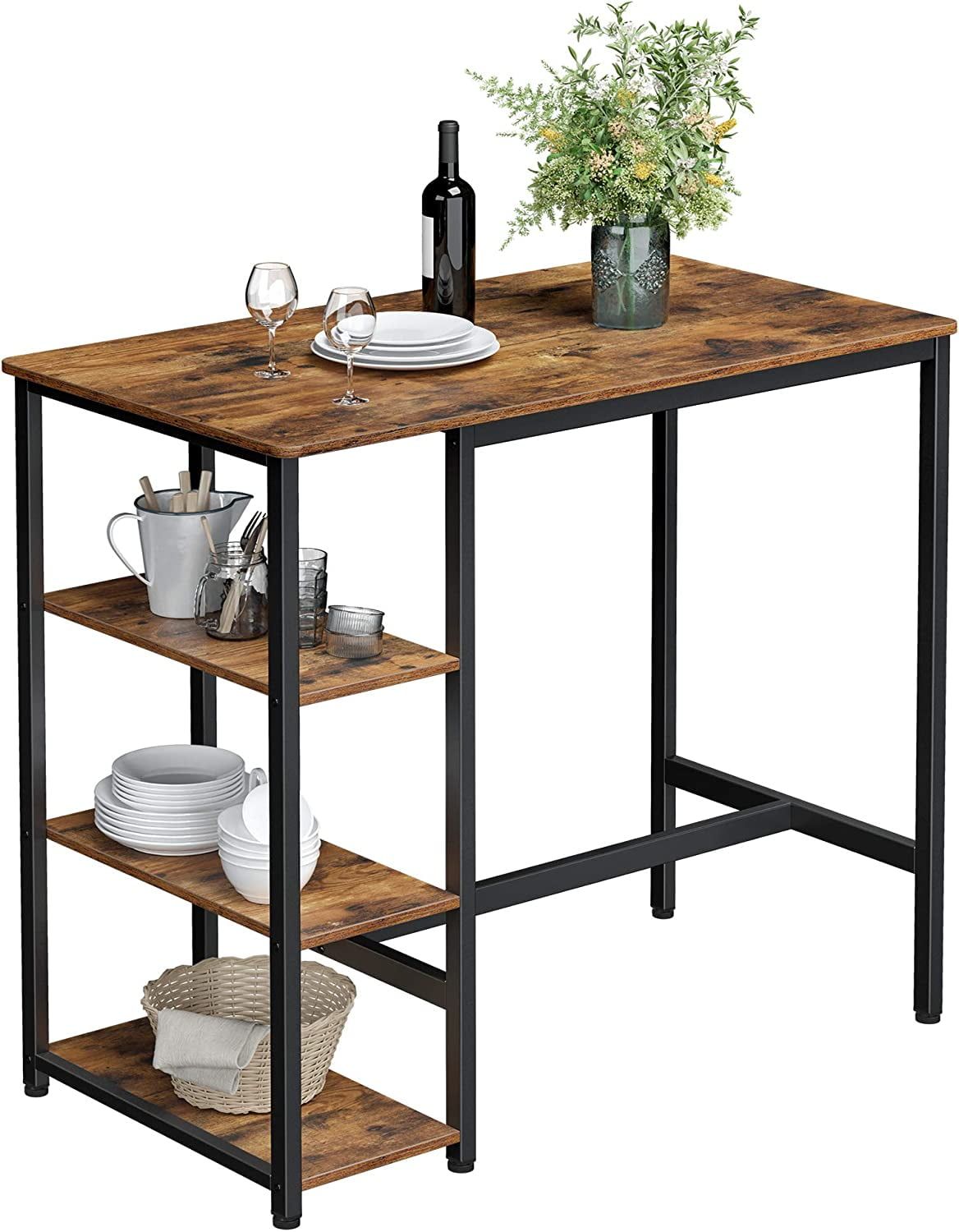 Rustic Brown & Matte Black Reclaimed Wood Bar Table with Storage