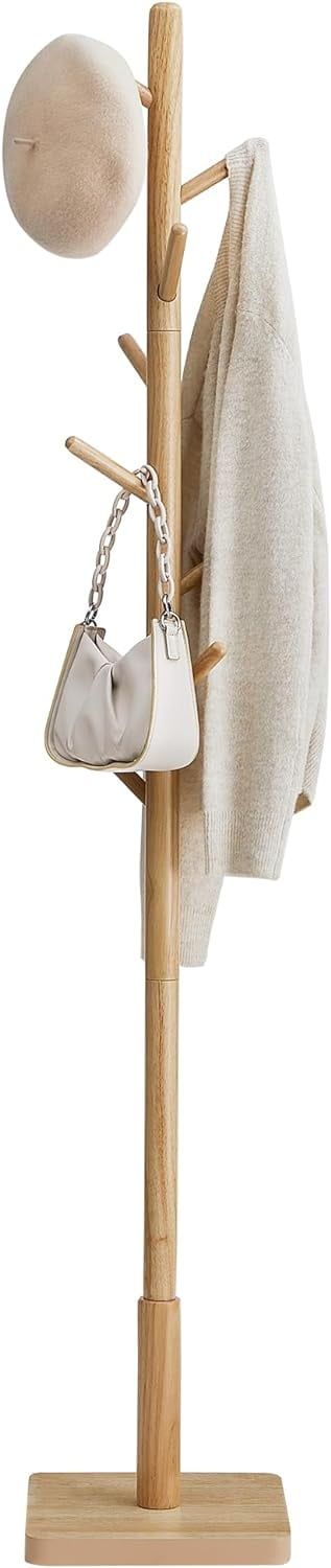 Natural Beige Freestanding Coat Rack with 8 Hooks