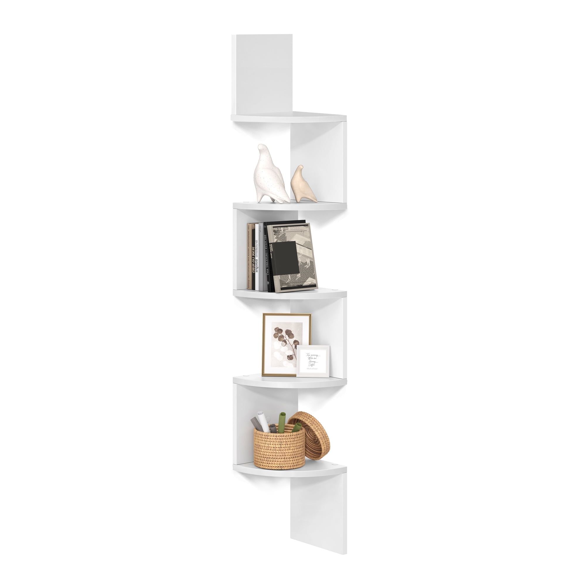 White 5-Tier Floating Corner Wall Shelf