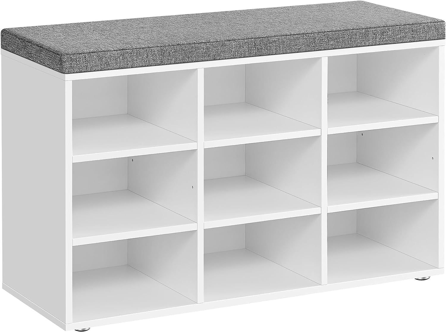 White and Gray 9-Cubby Storage Bench with Cushion