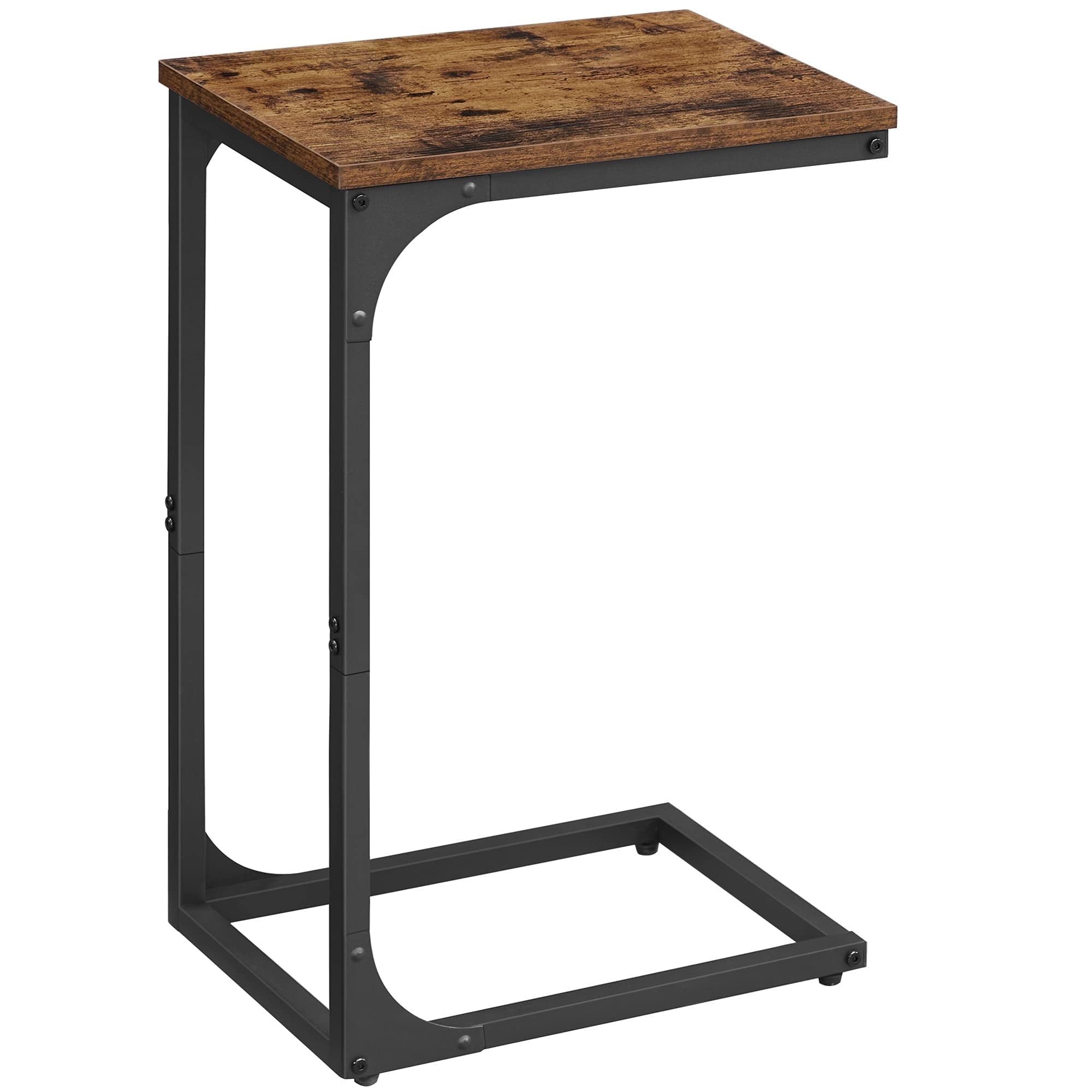 Rustic Brown and Black C-Shaped Wood Metal End Table