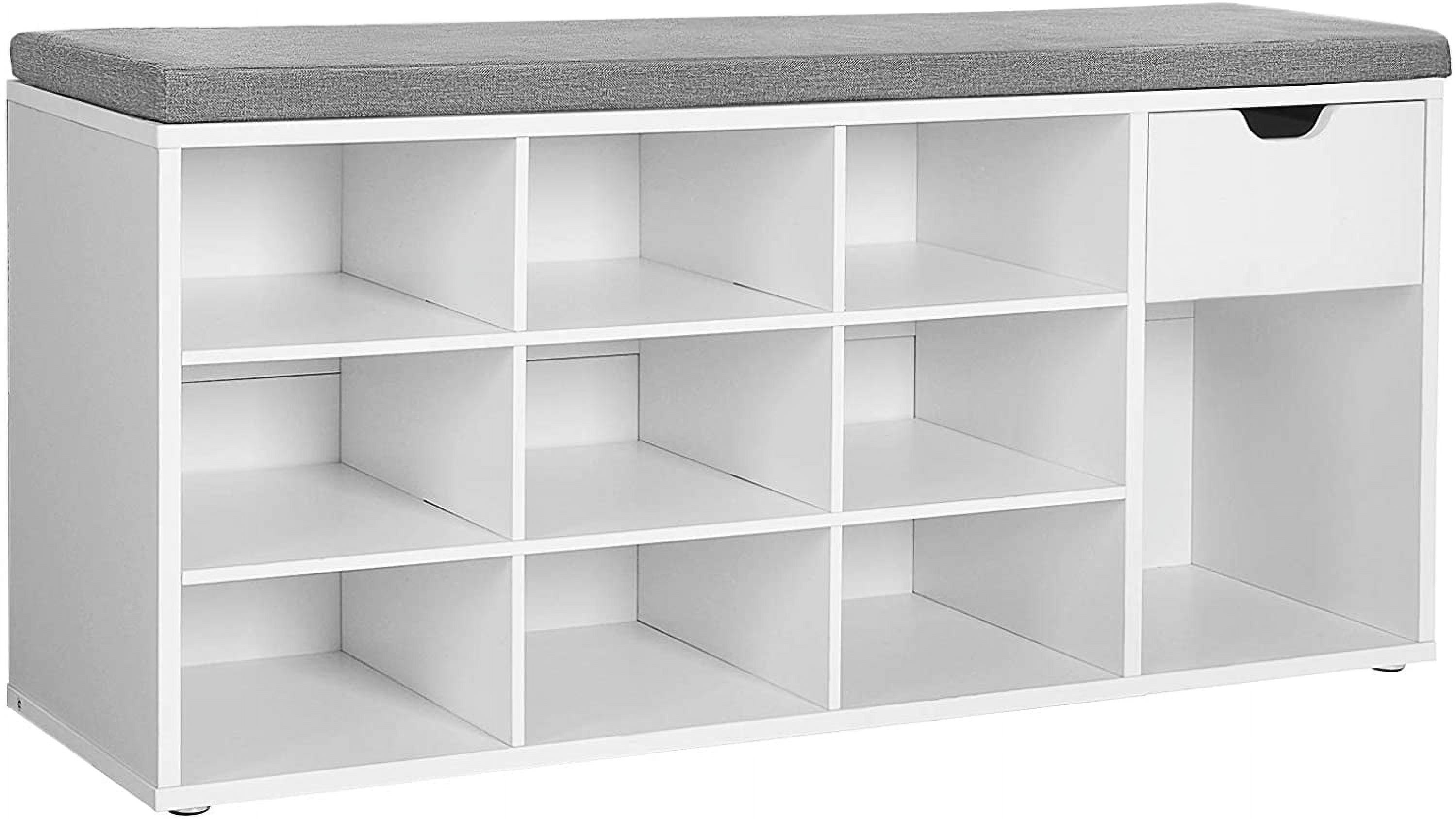 White and Gray Particleboard Storage Bench with Cushion and Compartments