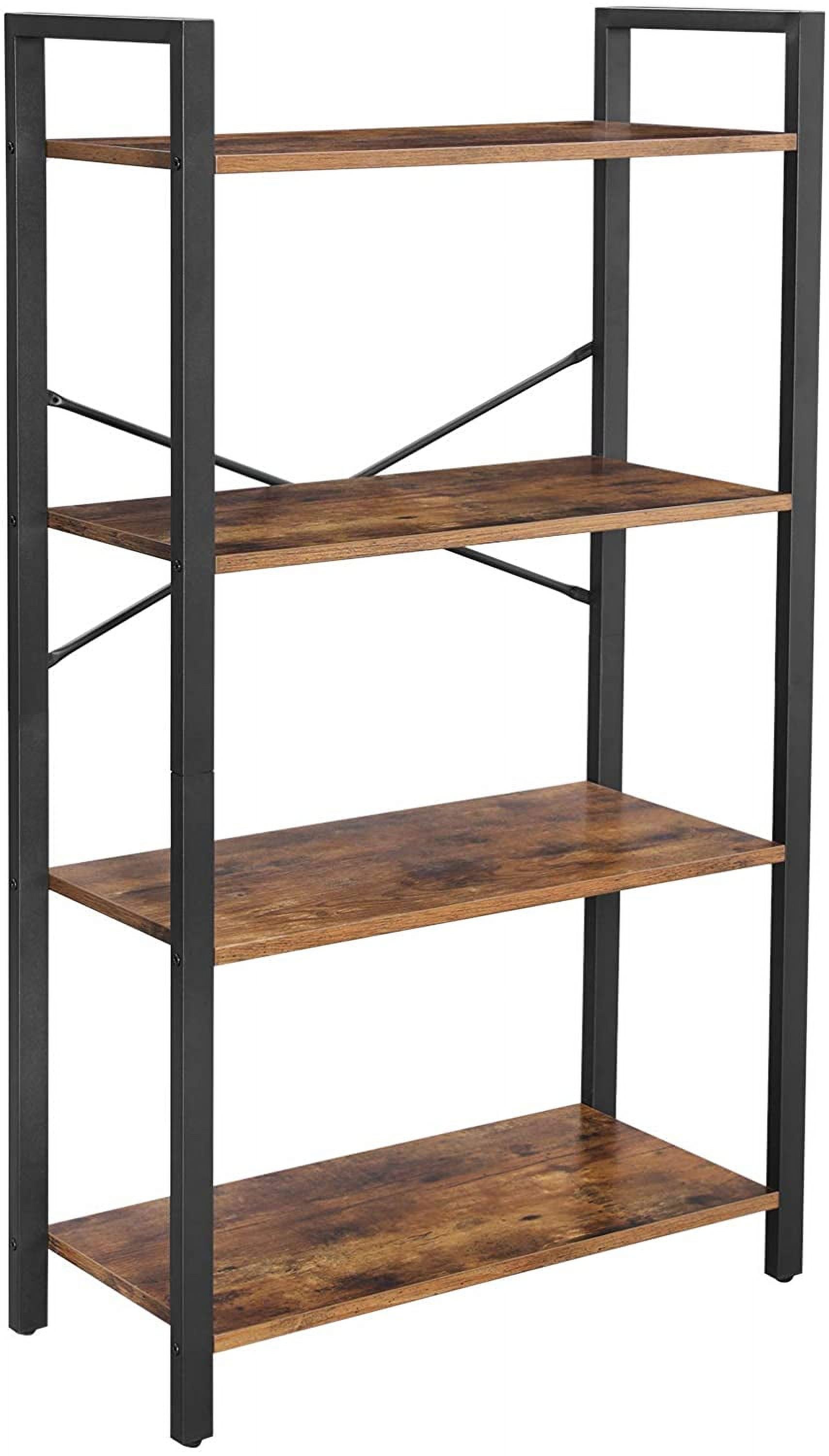 Rustic Brown and Black 4-Tier Ladder Bookshelf