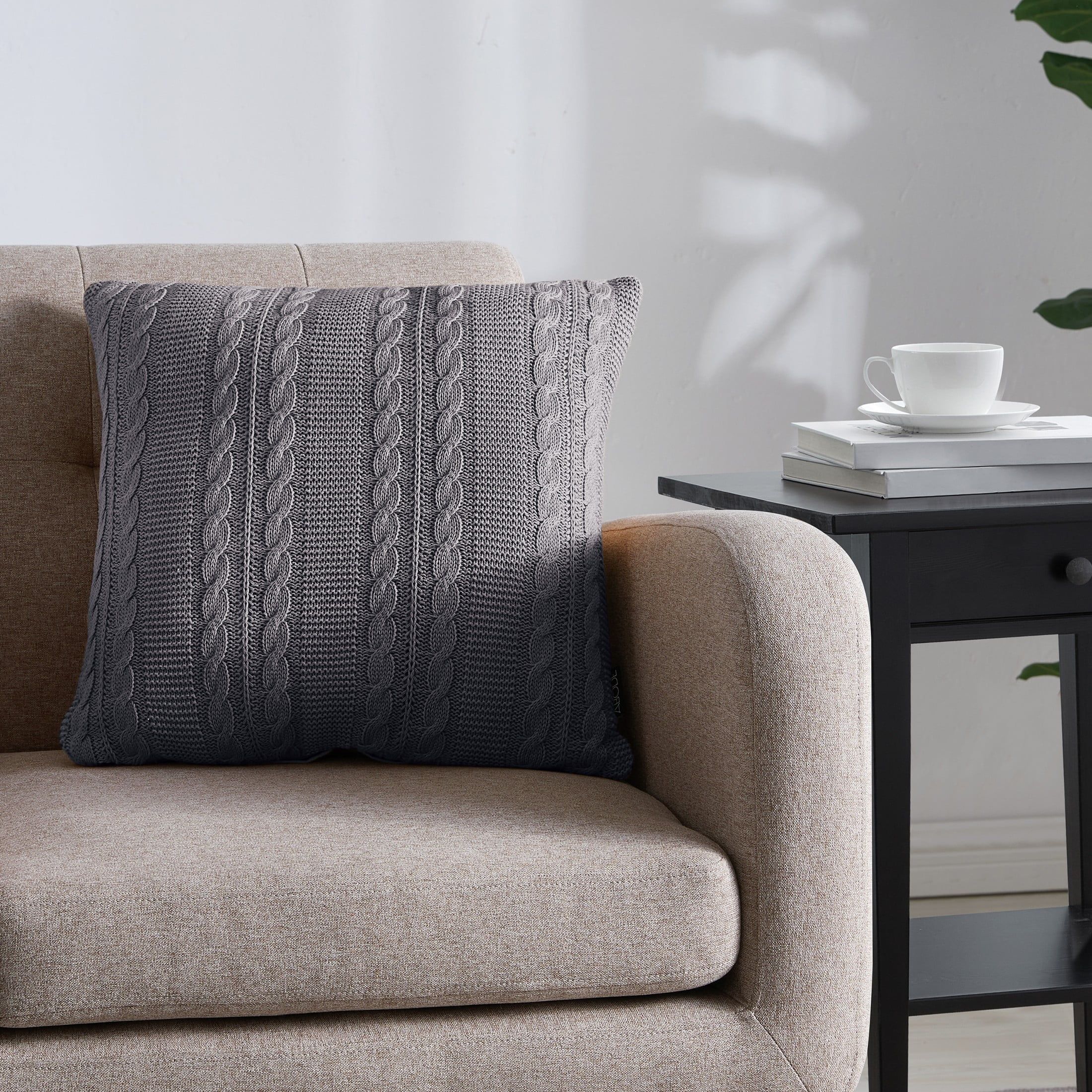 Gray Cable Knit Square Decorative Throw Pillow, 18" x 18"
