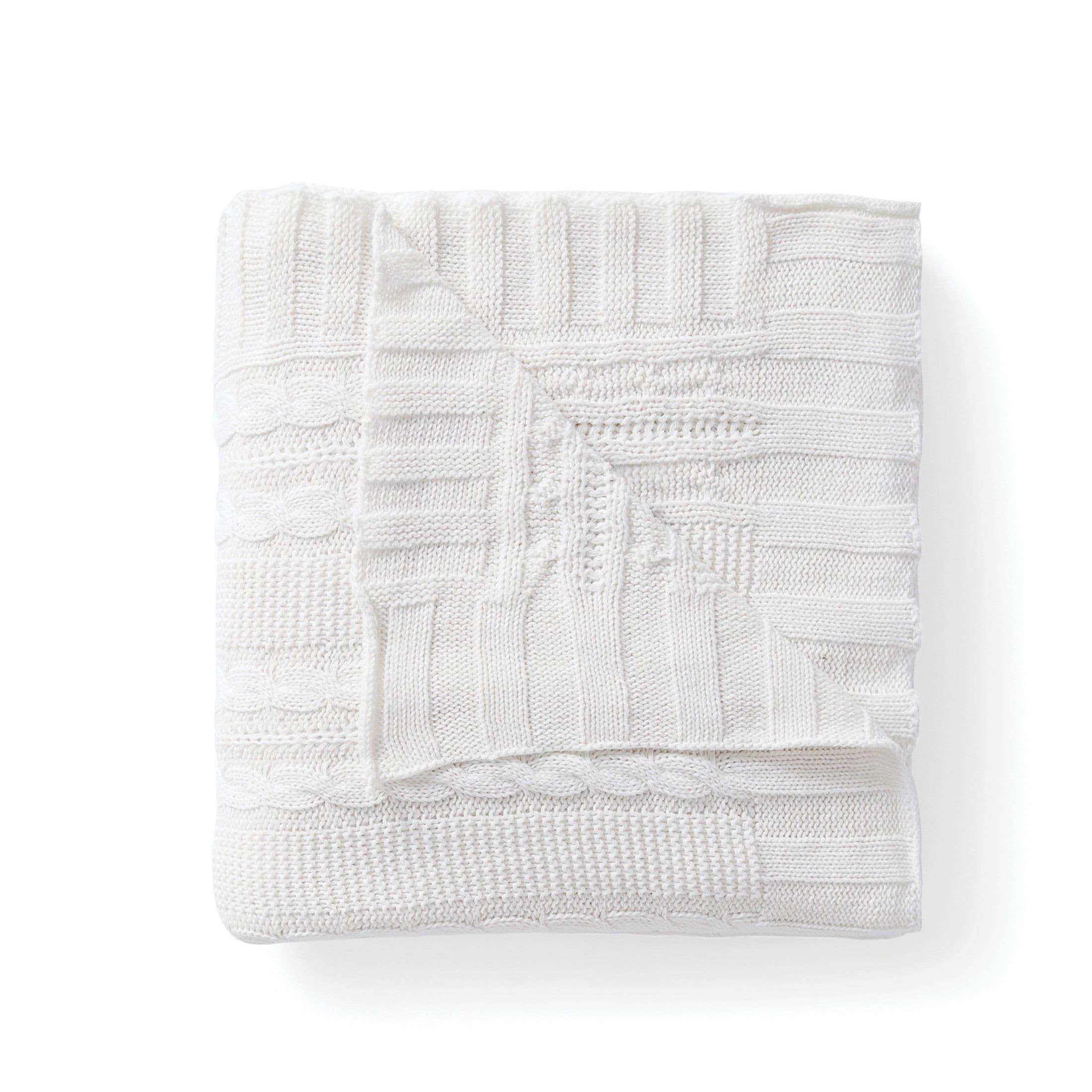 Cozy Twin-Size White Cotton Knitted Throw - Machine Washable