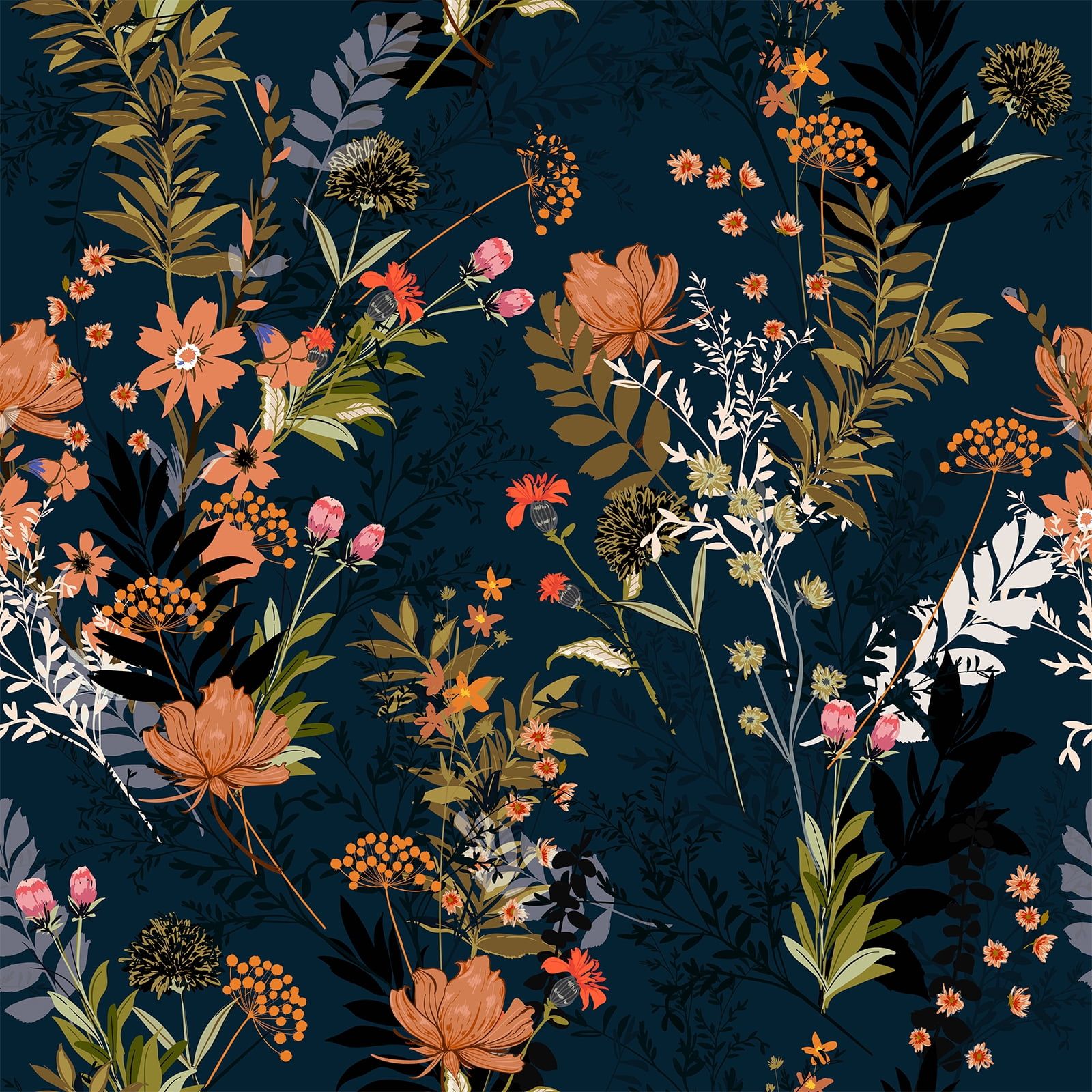 Midnight Blue Floral Peel and Stick Wallpaper 17.7'' x 354''