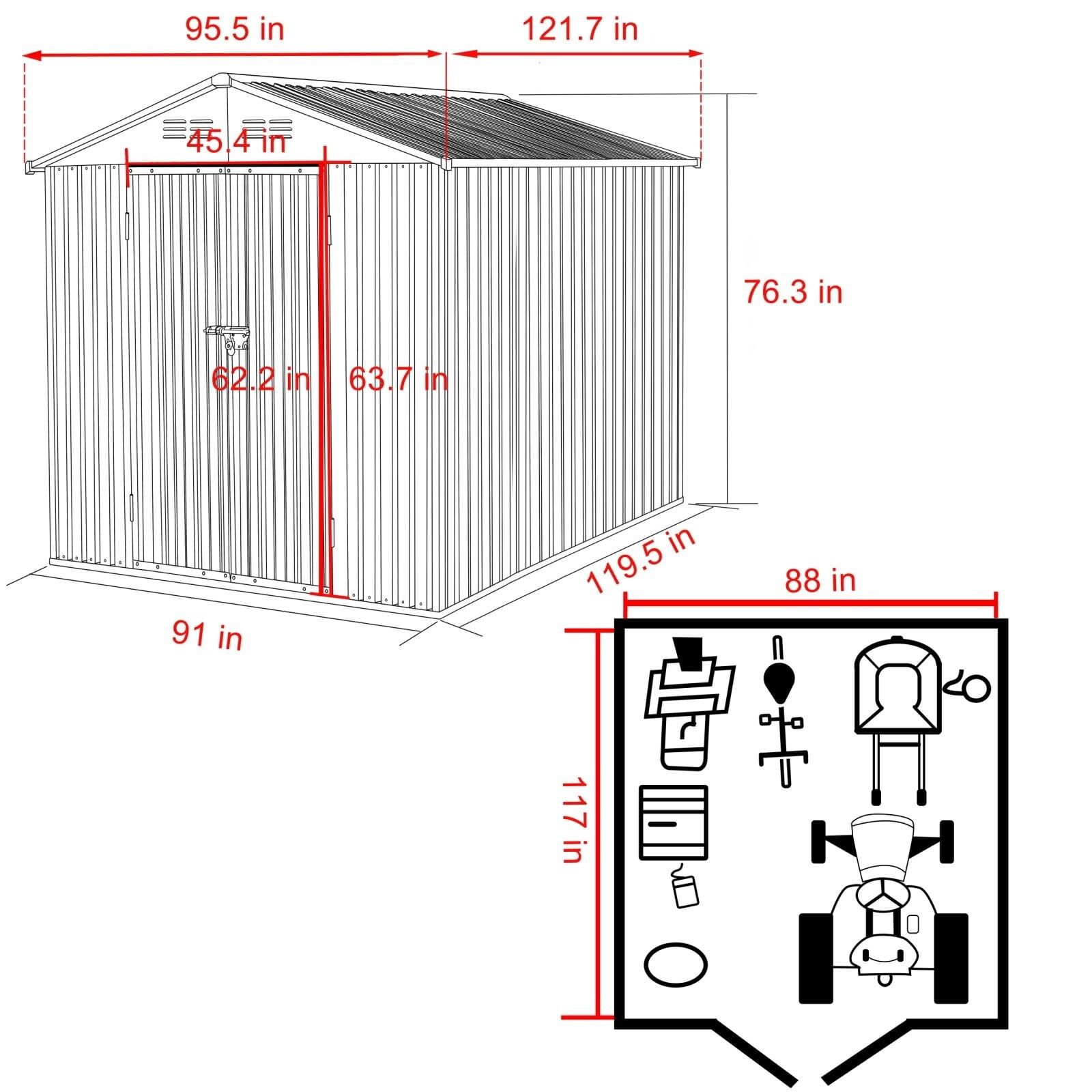 Gray 8' x 10' Metal Outdoor Storage Shed with Lockable Doors