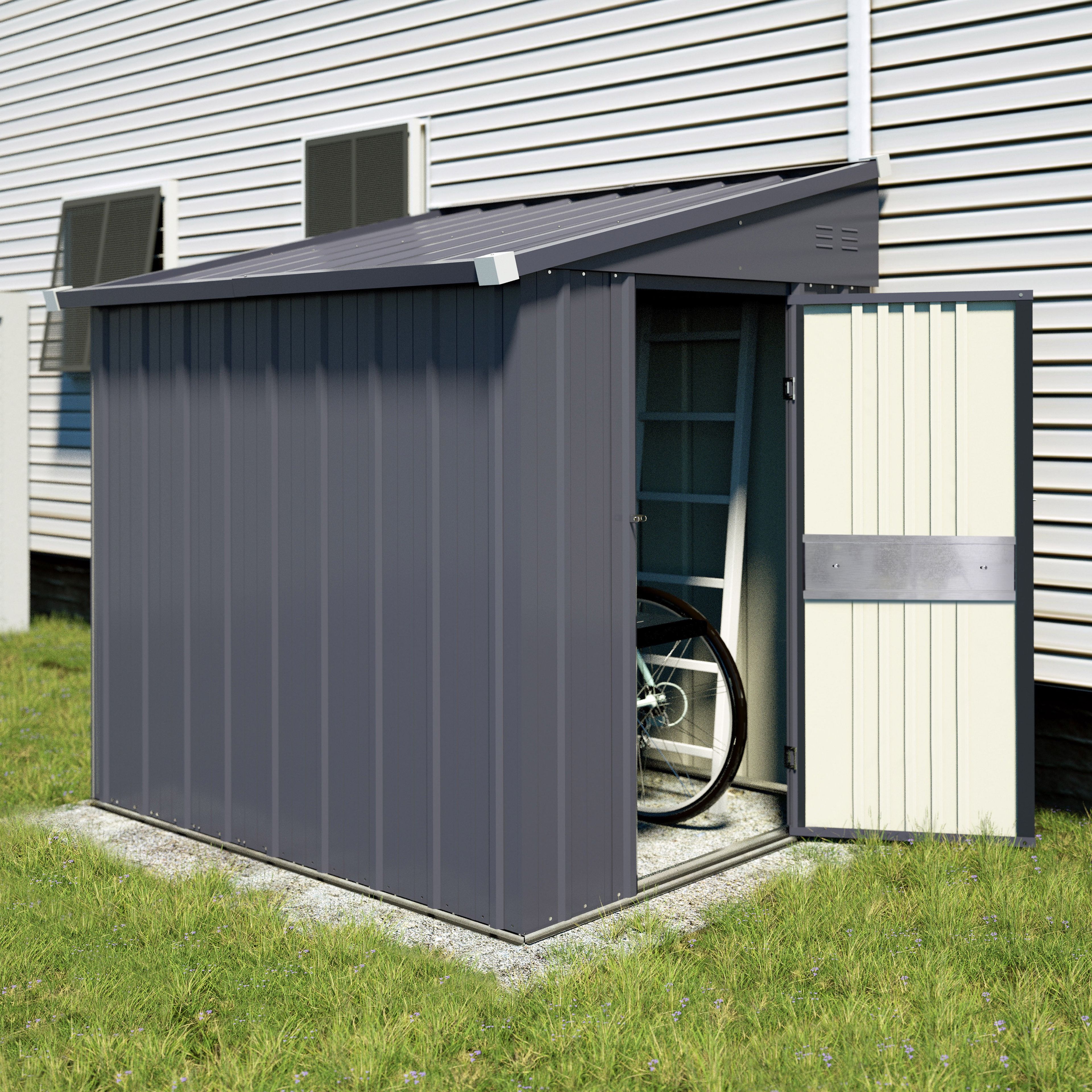 Gray Galvanized Steel Lean-To Outdoor Storage Shed 4' x 8'