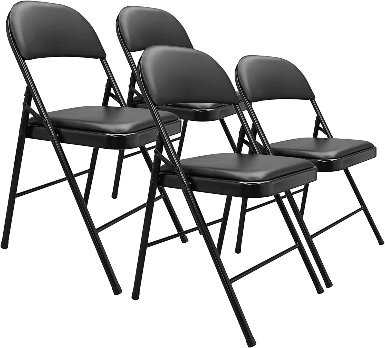 Black Vinyl-Padded Metal Folding Chairs, 4-Pack