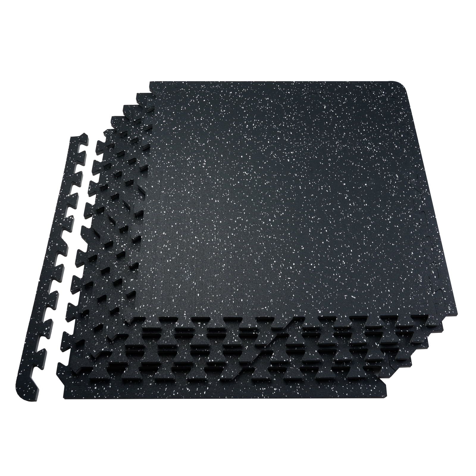 Black and White Interlocking Rubber Gym Floor Mats, 24 x 24 Inch