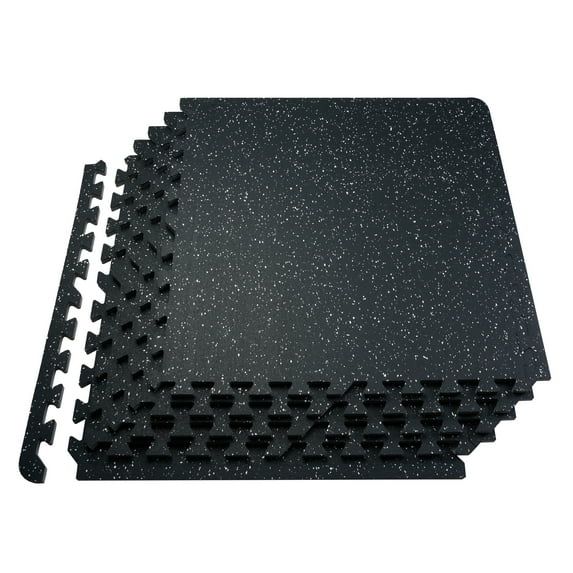 Black and White Interlocking Rubber and EVA Foam Gym Floor Tiles